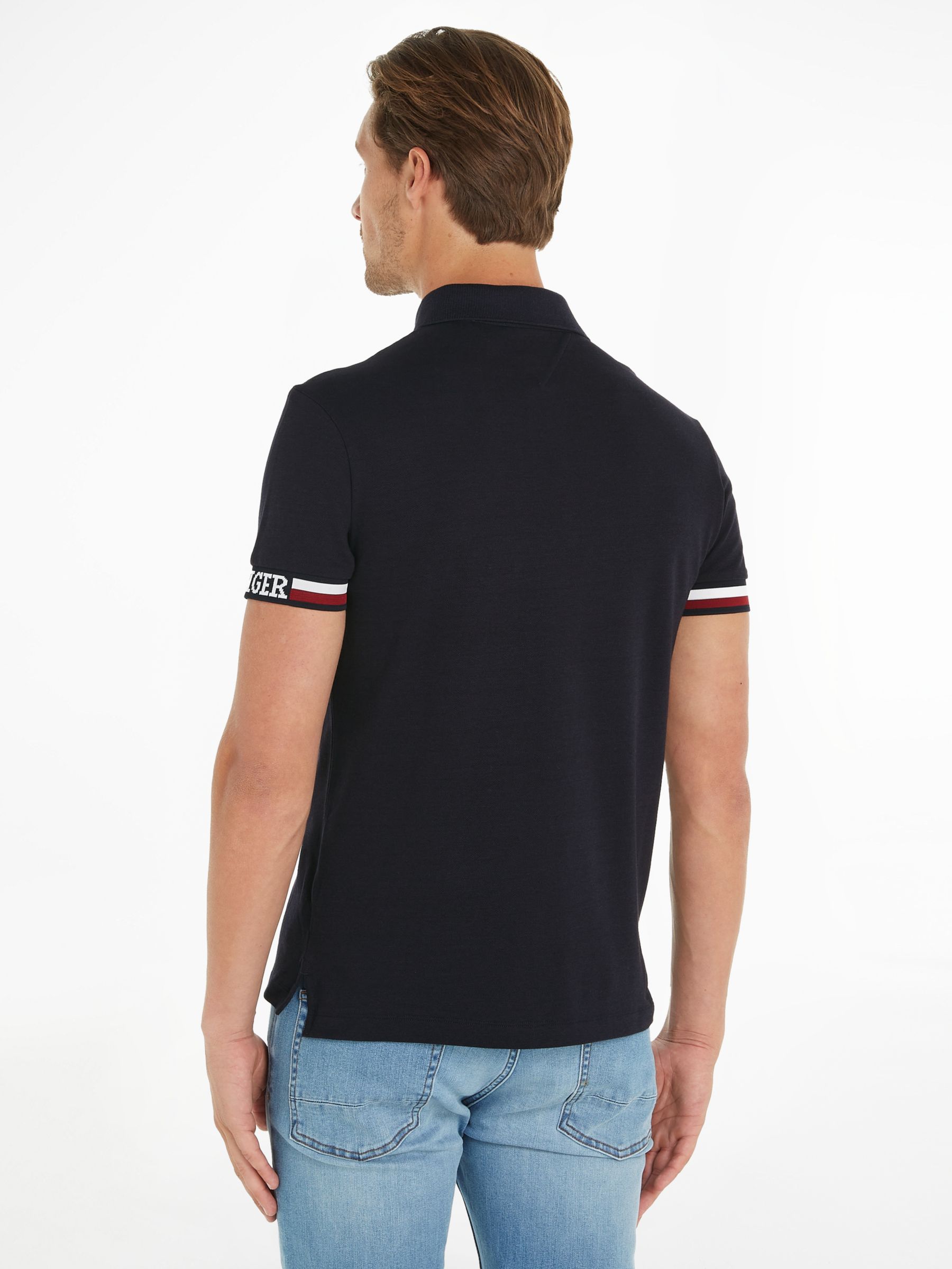 Tommy Hilfiger Monotype Slim Fit Polo Top, Desert Sky at John Lewis ...