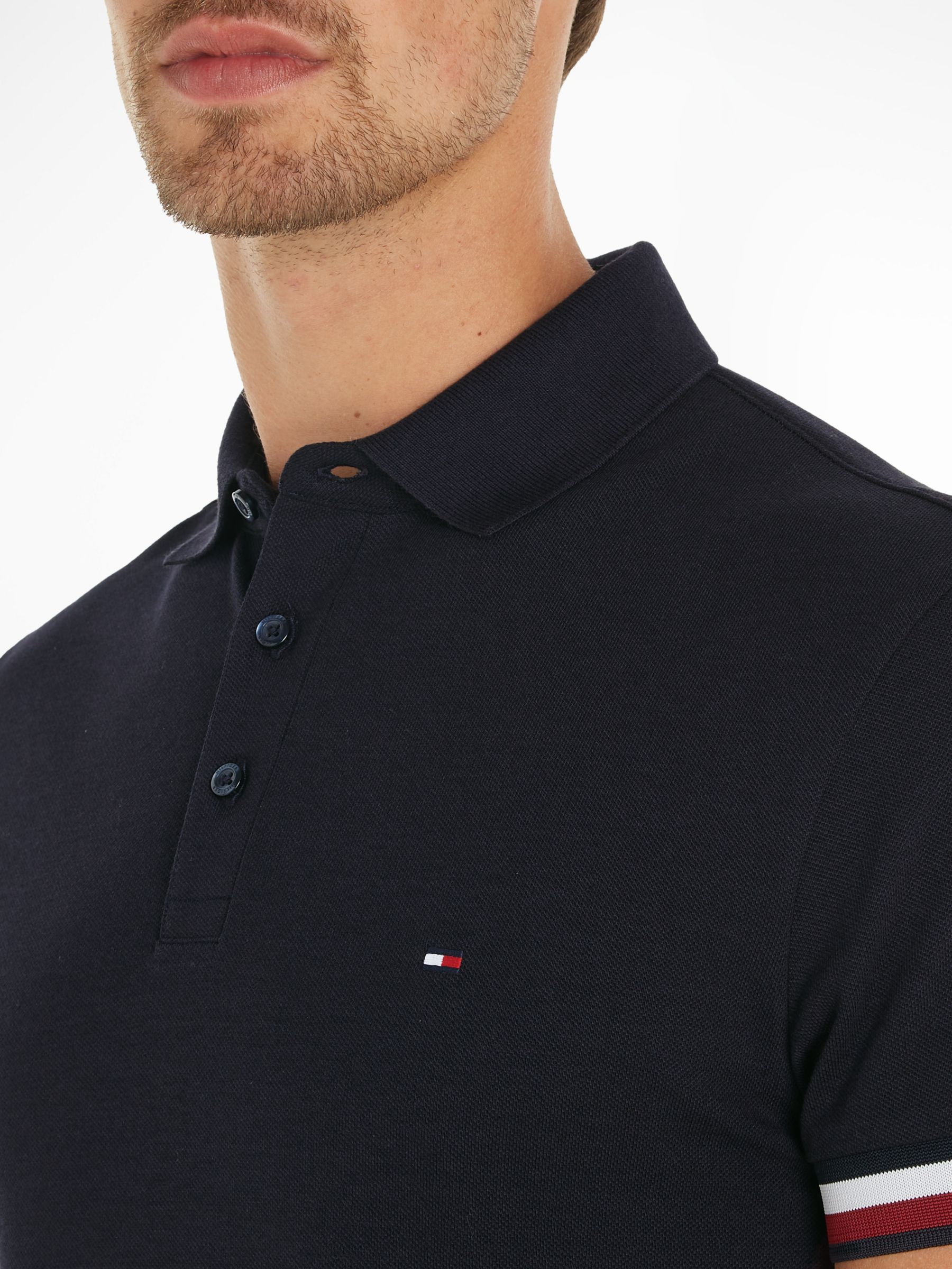 Tommy Hilfiger Monotype Slim Fit Polo Top, Desert Sky at John Lewis ...