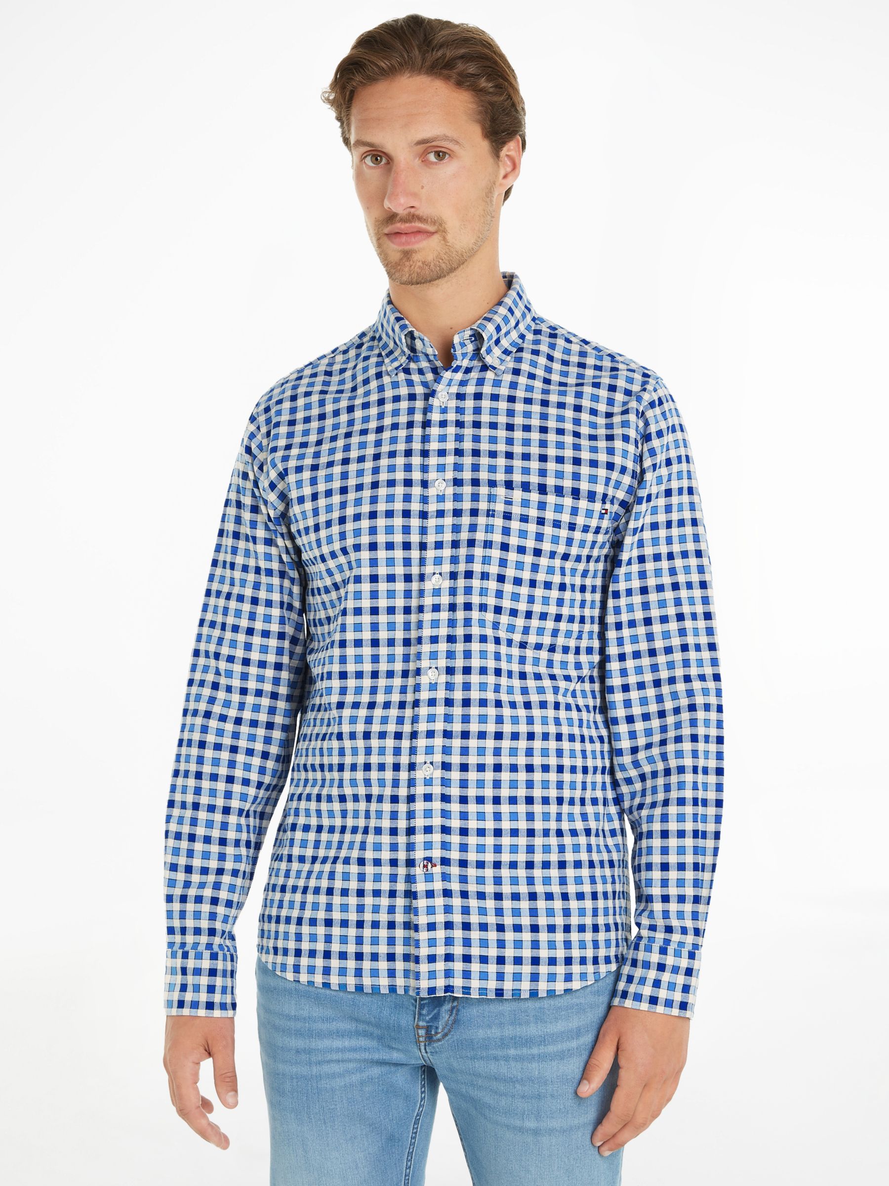 Tommy Hilfiger Oxford Gingham Long Sleeve Shirt, Blue/Multi, XS