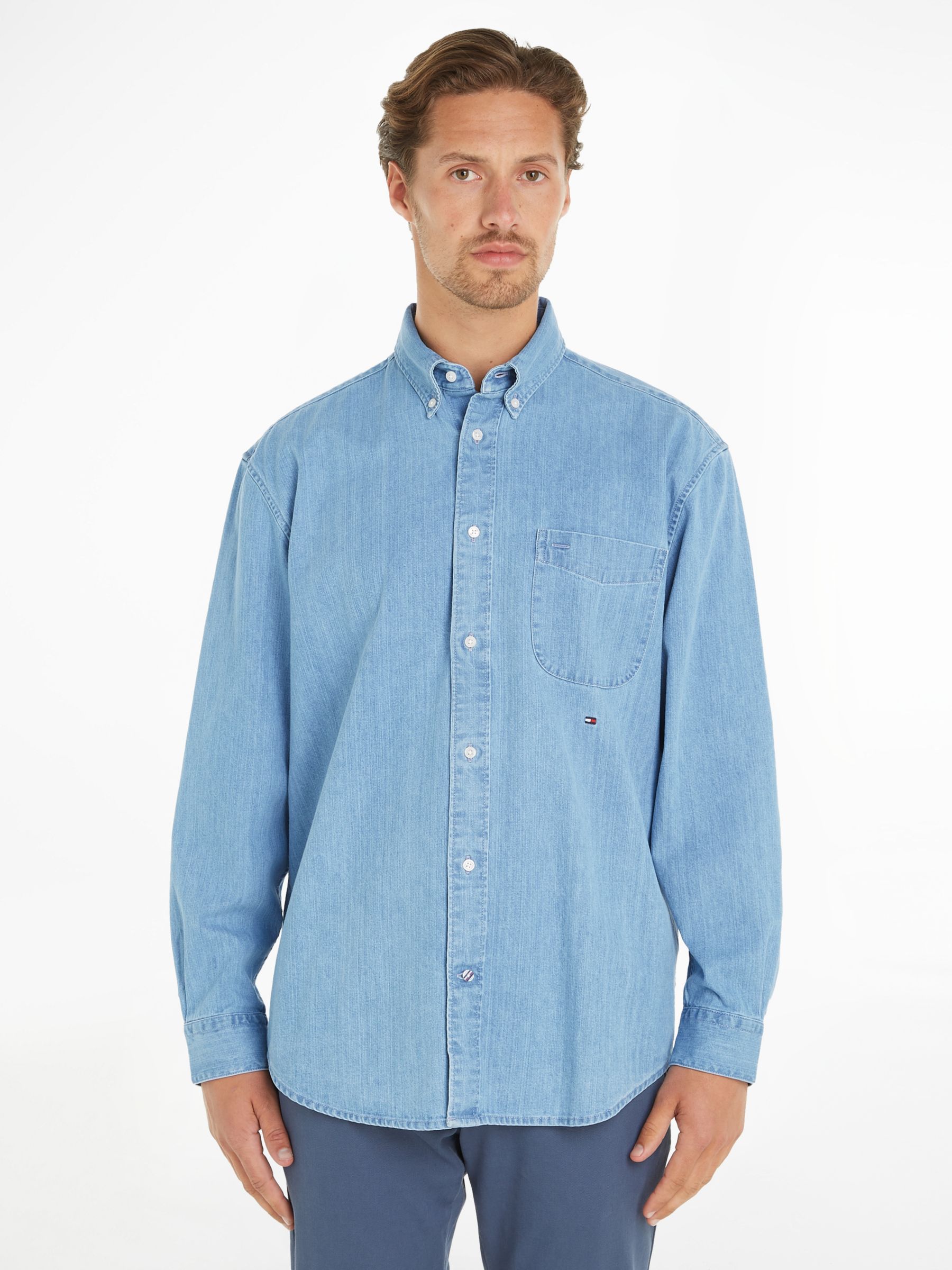 Tommy Hilfiger Natural Soft Denim Shirt, Light Blue at John Lewis ...