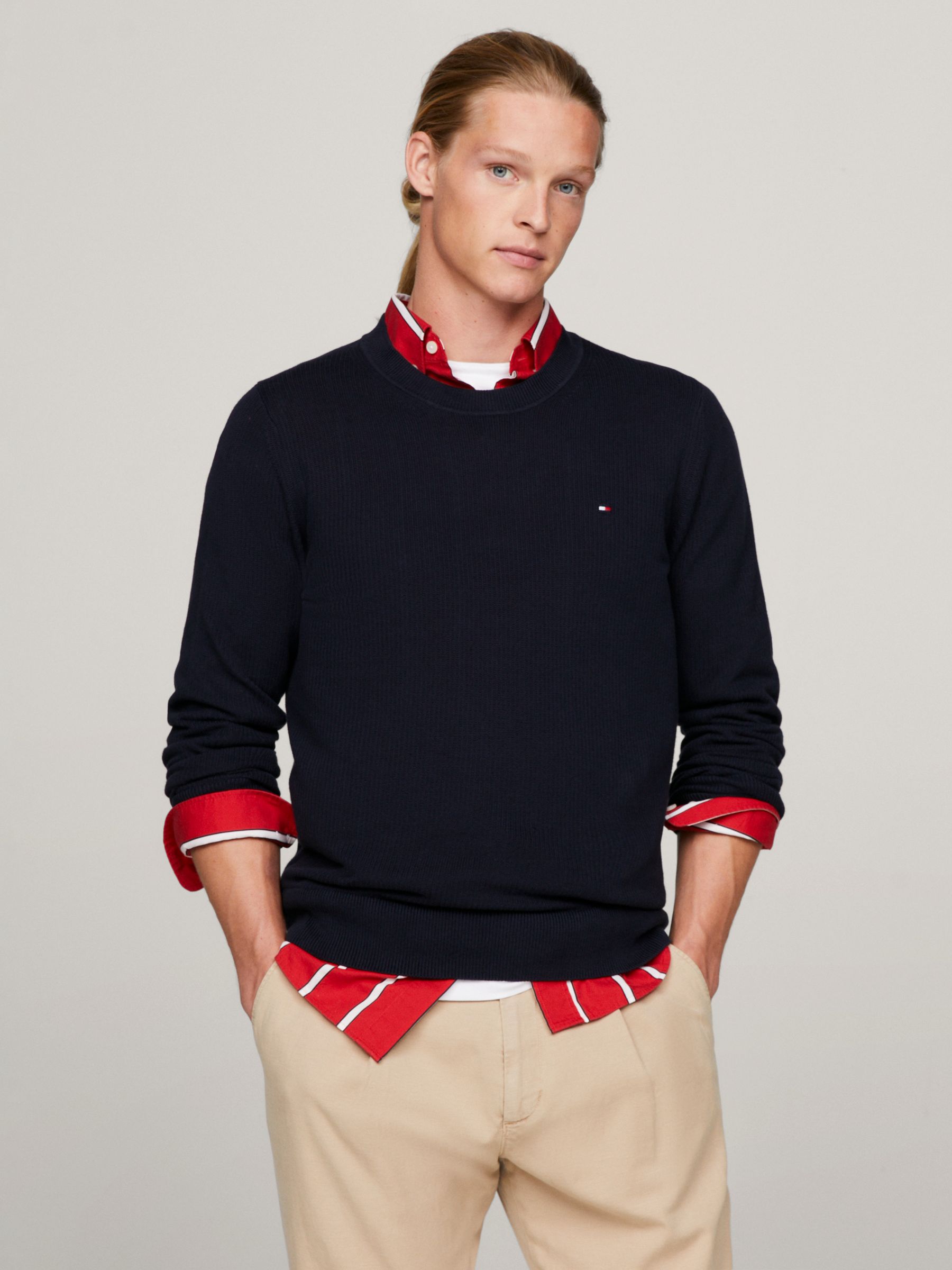 Tommy Hilfiger Chain Ridge Structure Jumper, Navy at John Lewis & Partners