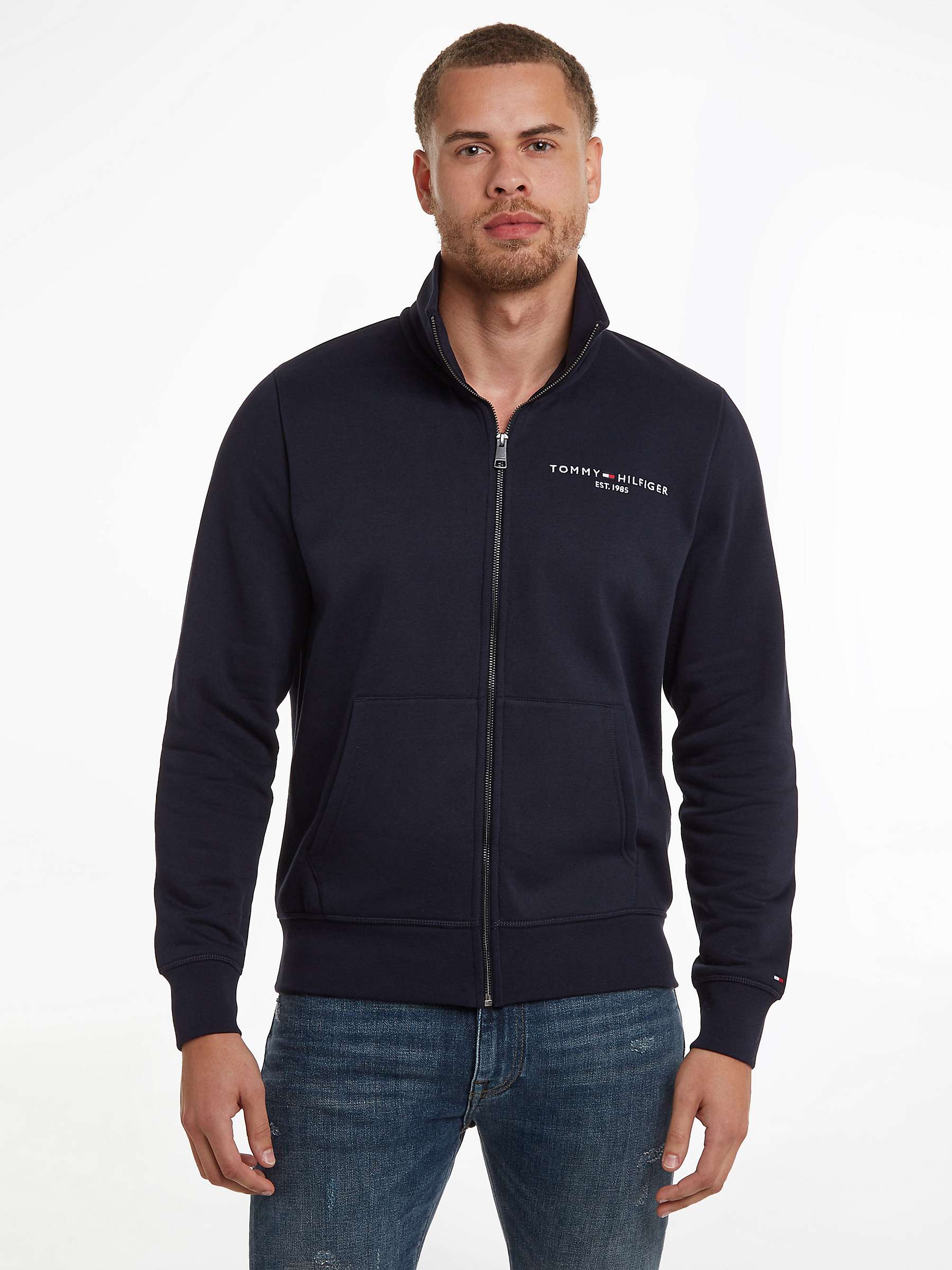 Buy Tommy Hilfiger Logo Zip Through Sweatshirt, Desert Sky Online at johnlewis.com
