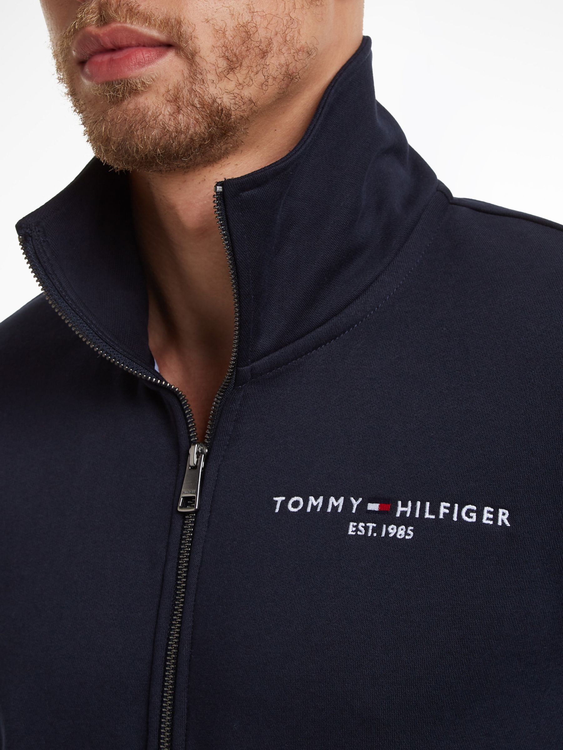 Tommy Hilfiger Logo Zip Through Sweatshirt, Desert Sky, XL
