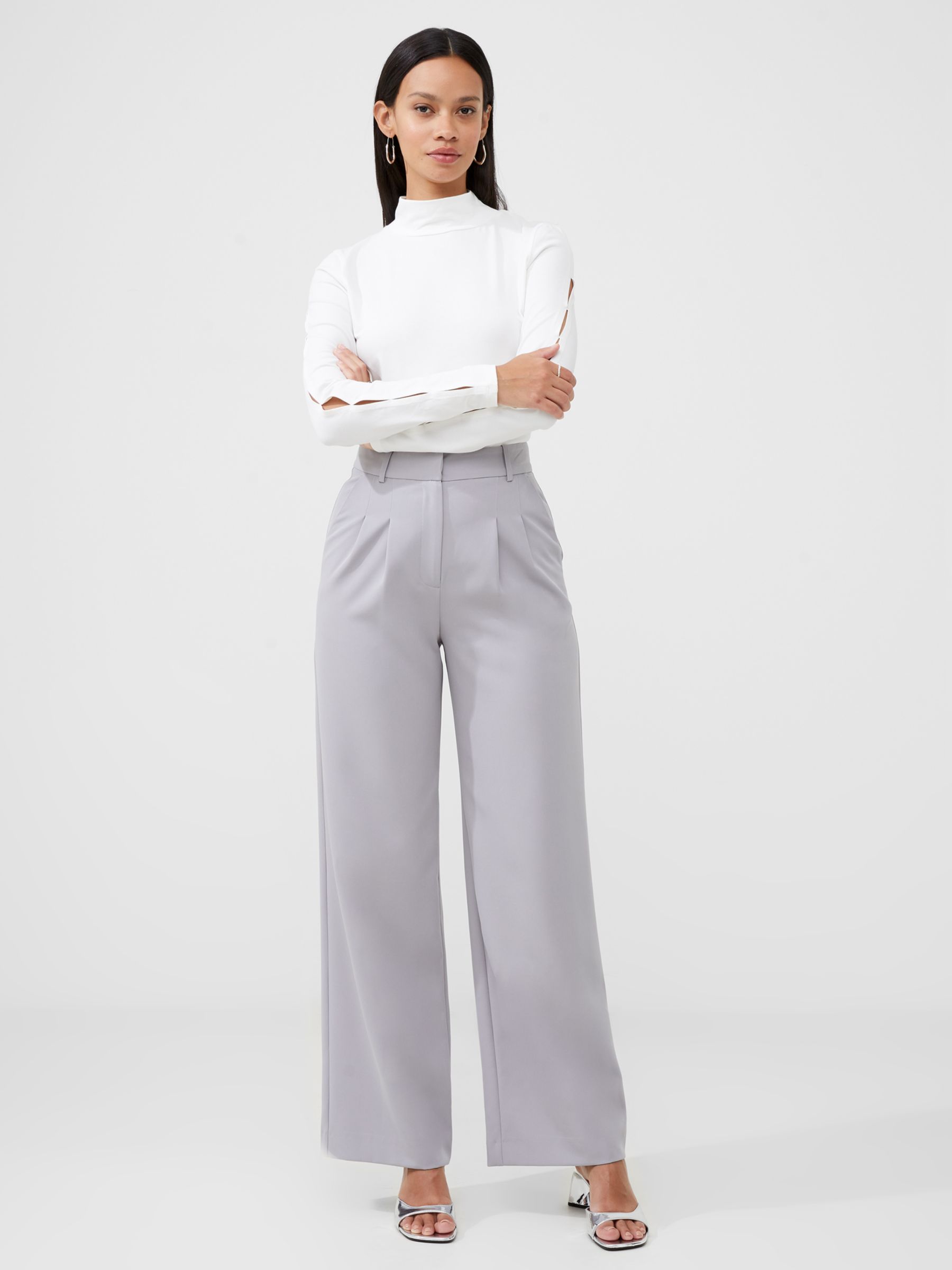 French Connection Echo Wide Leg Crepe Trousers, Alloy at John Lewis ...
