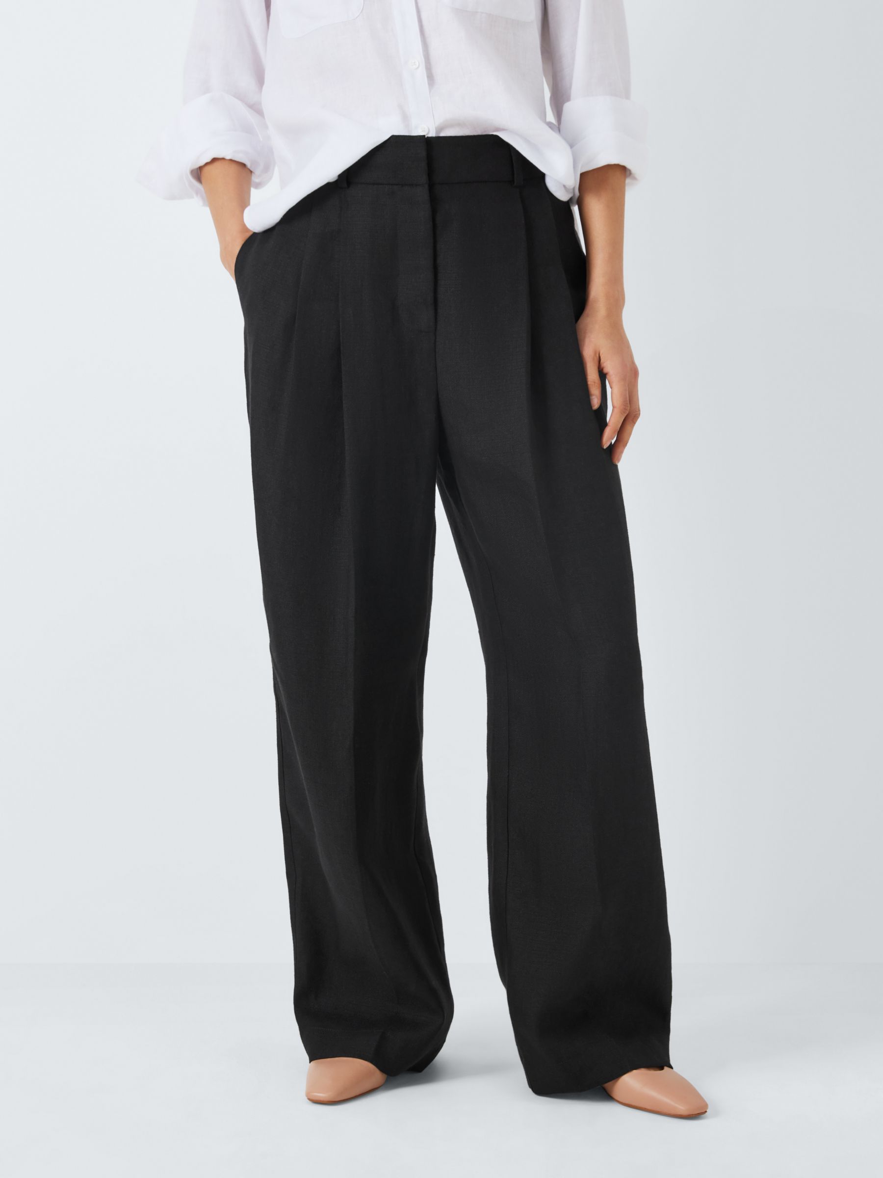 John Lewis Basketweave Linen Trousers, Black, 8