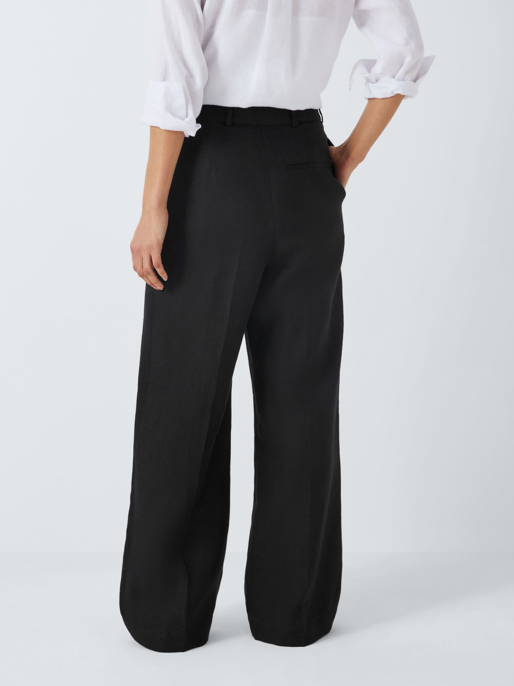 John Lewis Basketweave Linen Trousers, Black, 12