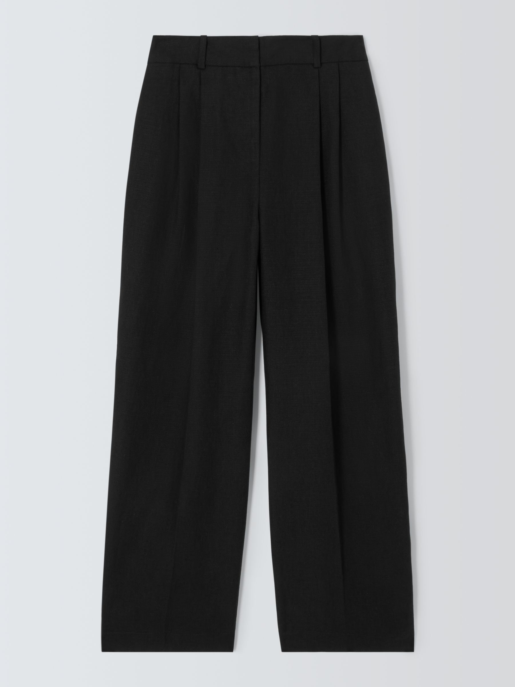 John Lewis Basketweave Linen Trousers, Black, 12