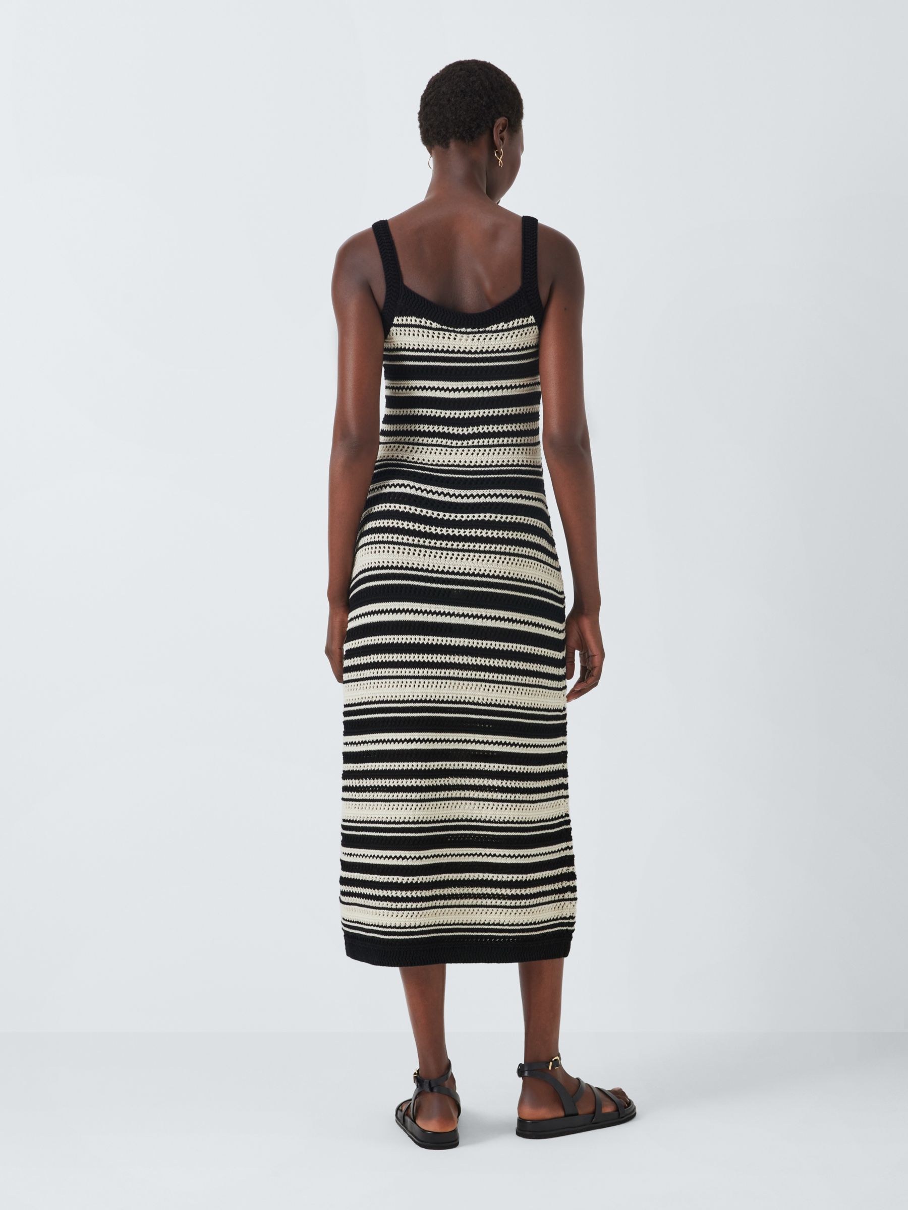 John Lewis Pointelle Stripe Knitted Dress, Black/Multi, 10