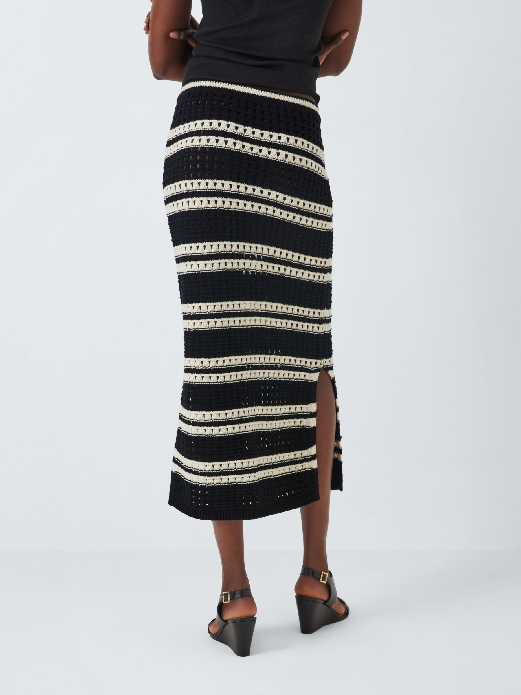 Buy John Lewis Knitted Stripe Pointelle Skirt, Black/Multi Online at johnlewis.com