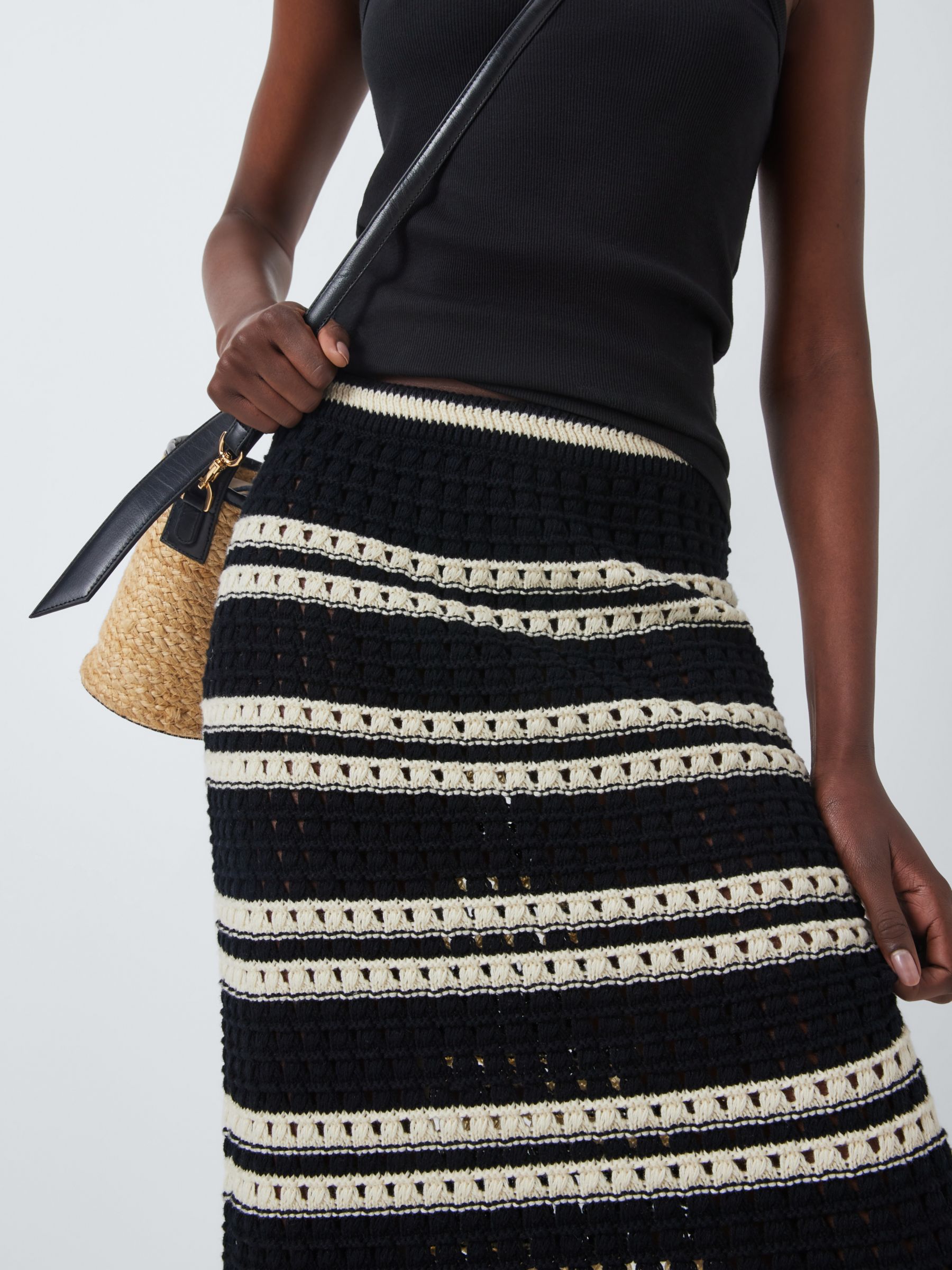 Buy John Lewis Knitted Stripe Pointelle Skirt, Black/Multi Online at johnlewis.com