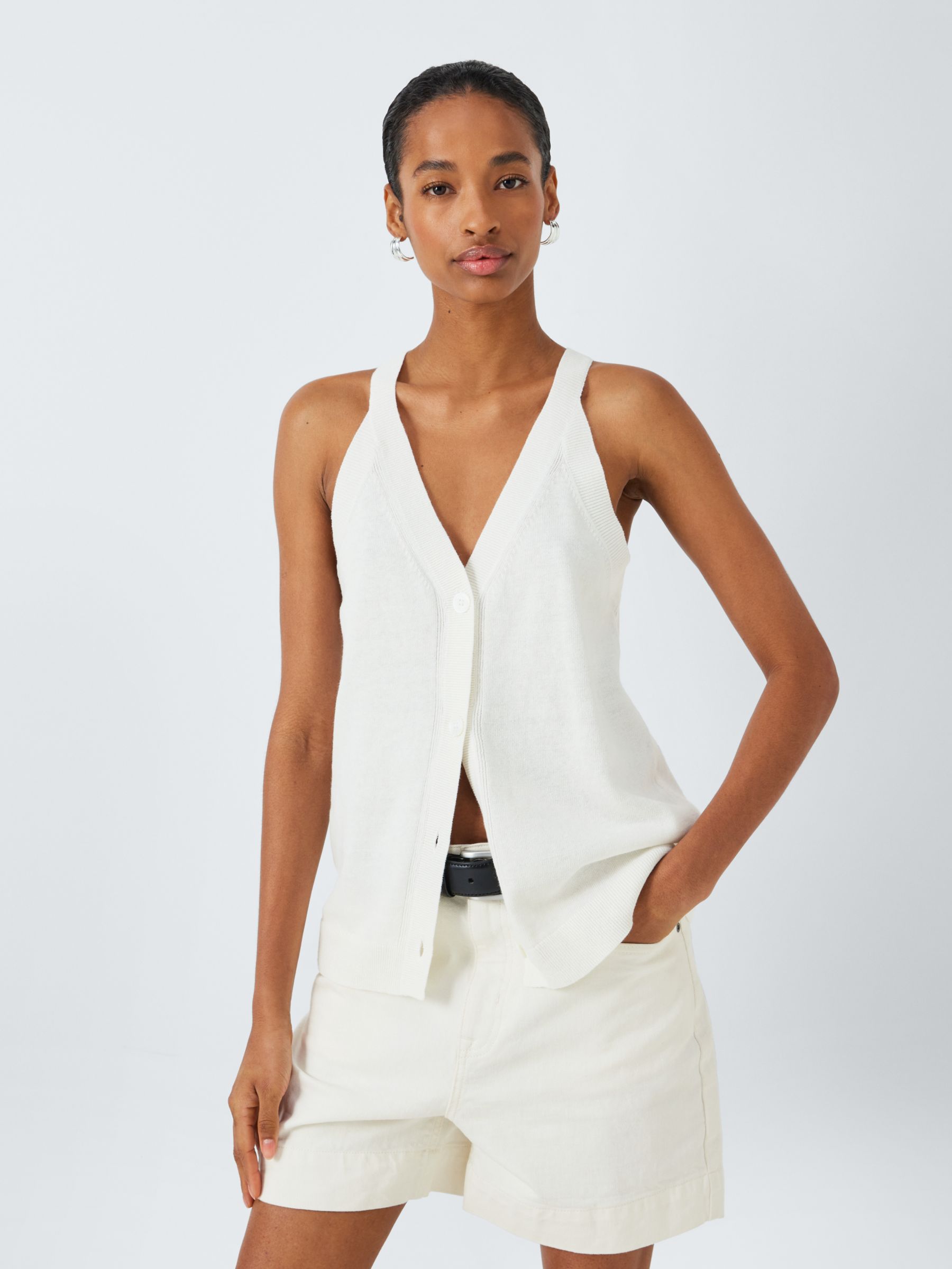 John Lewis Linen Blend Waistcoat Vest Top, Ecru