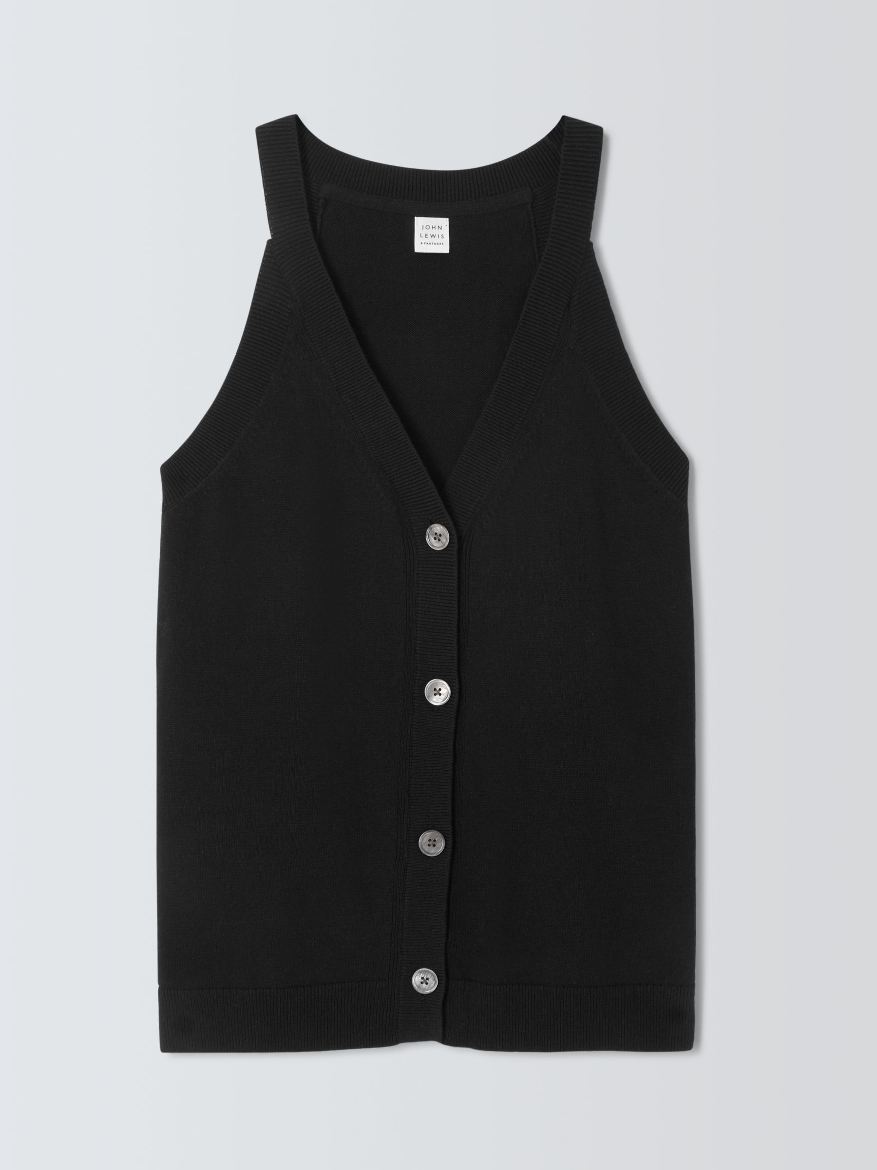 John Lewis Linen Blend Waistcoat Vest Top, Black, XS