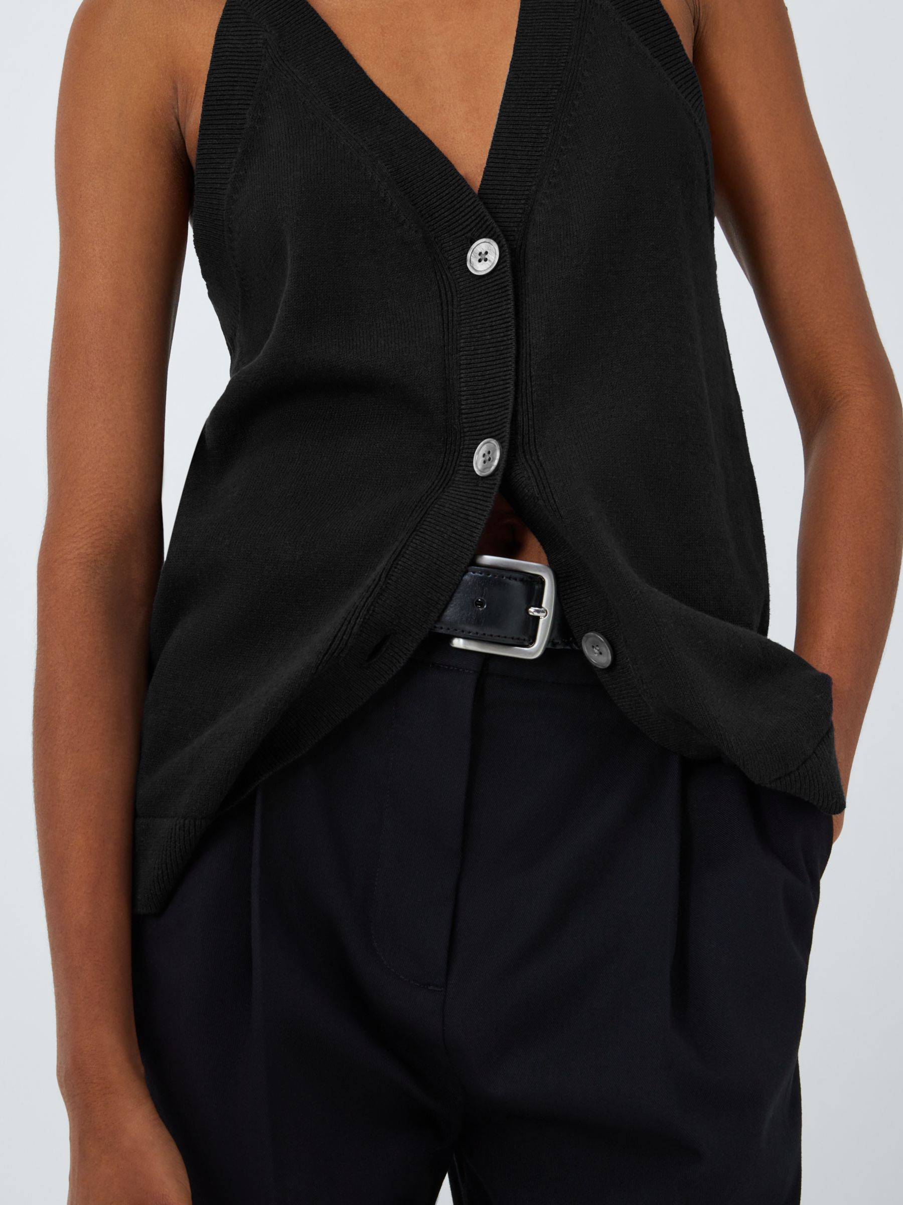 John Lewis Linen Blend Waistcoat Vest Top, Black, XS