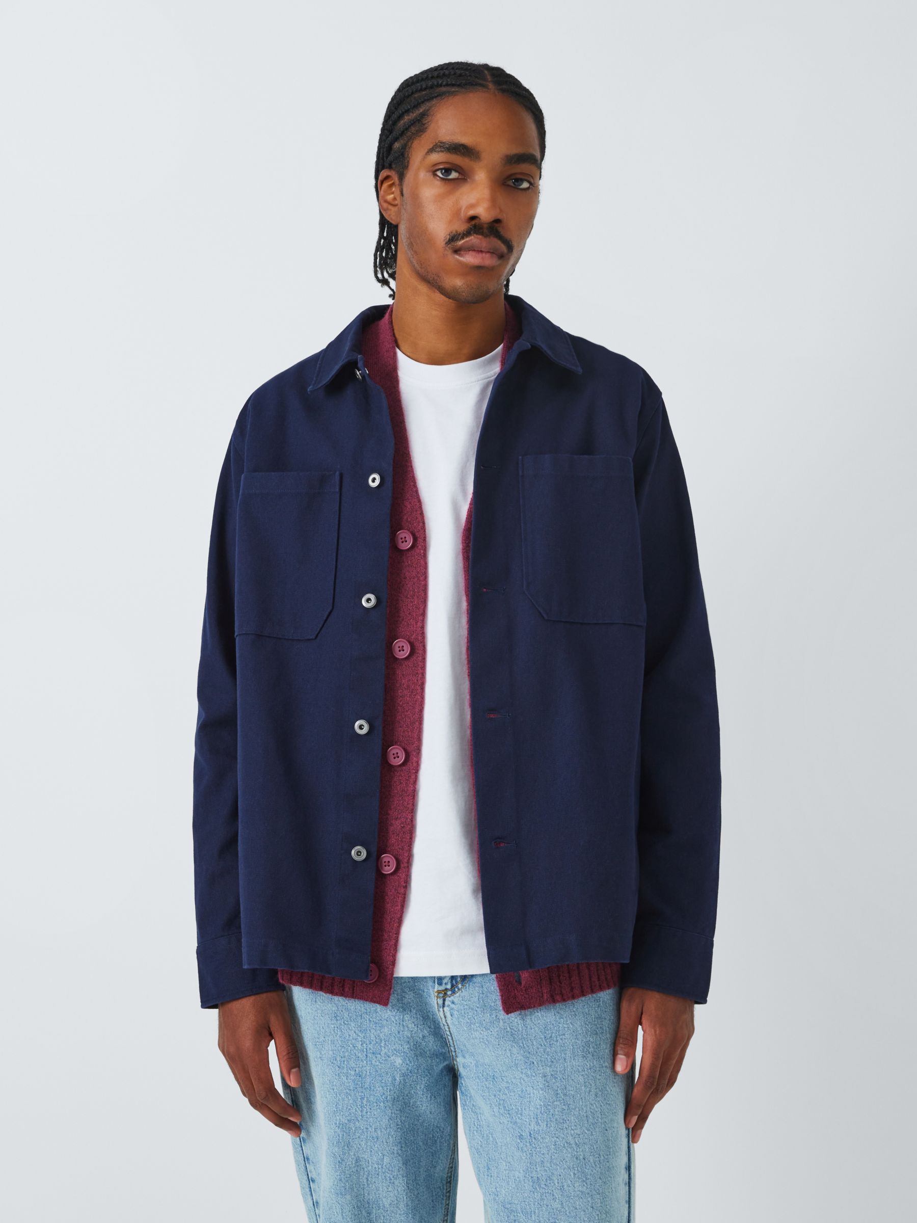 John Lewis ANYDAY Cotton Canvas Overshirt, Baritone Blue at John Lewis ...