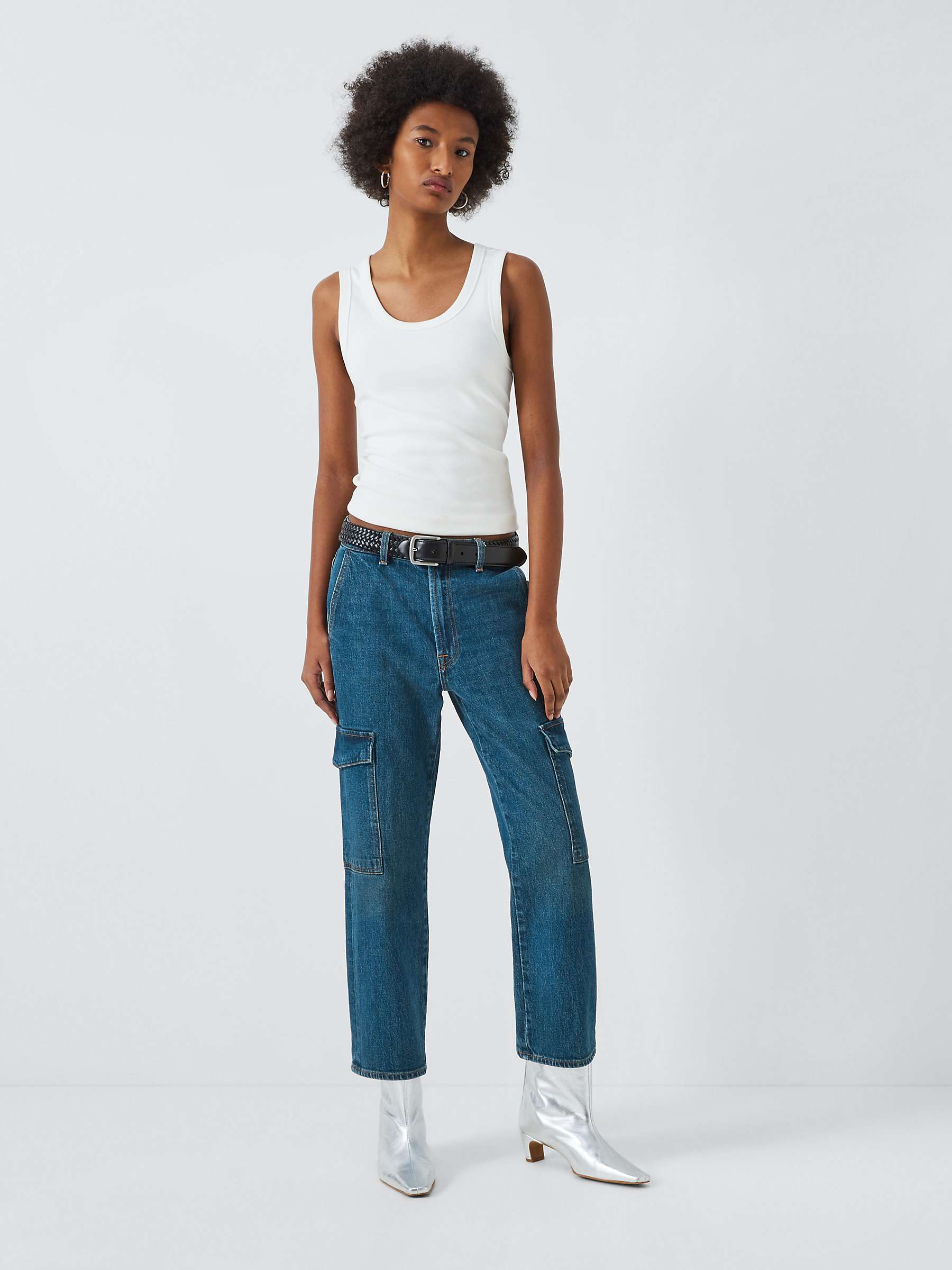 Buy 7 For All Mankind Cargo Logan High Waist Straight Cropped Jeans, Blue Bell Online at johnlewis.com