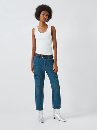 7 For All Mankind Cargo Logan High Waist Straight Cropped Jeans, Blue Bell