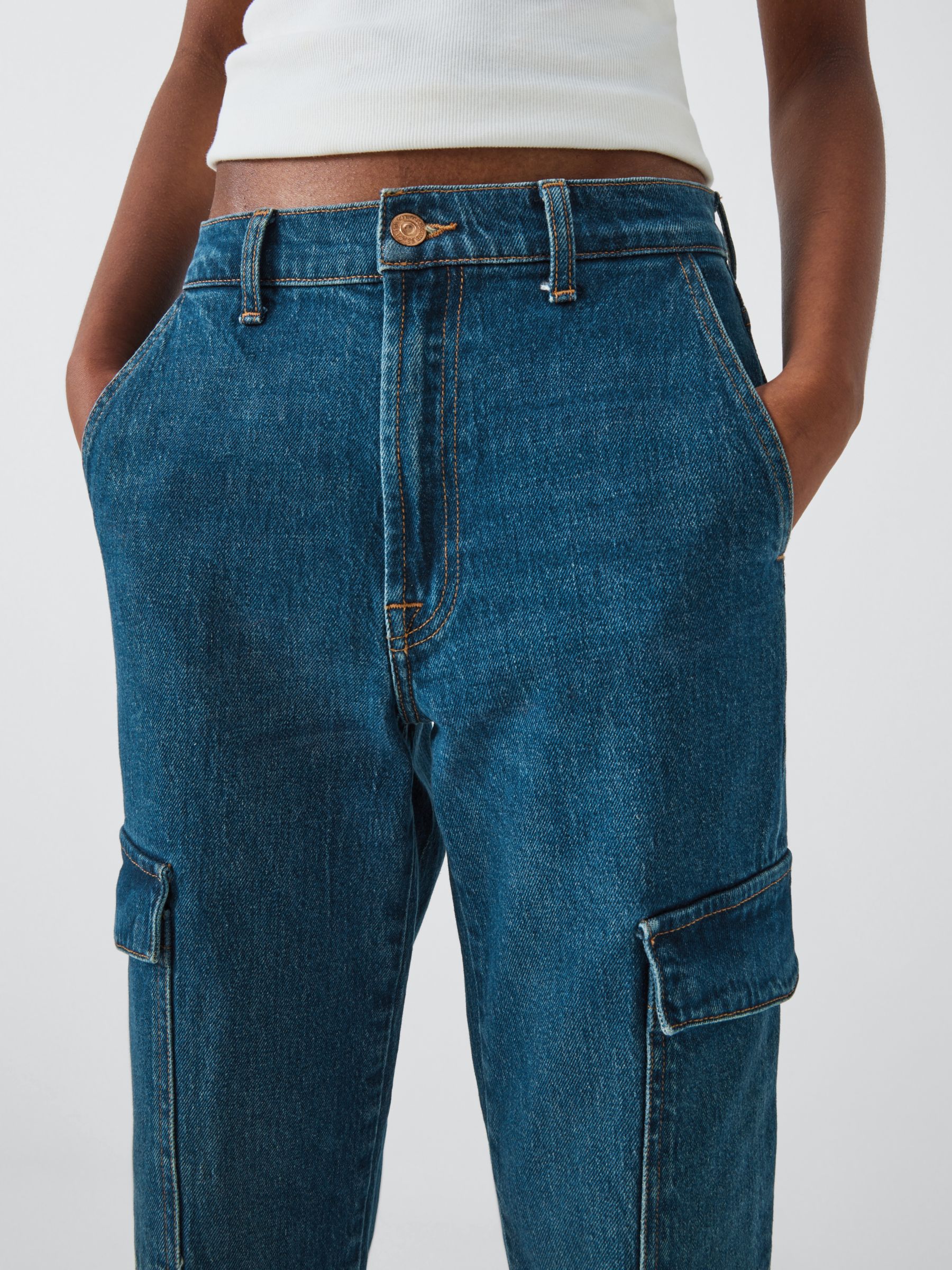 7 For All Mankind Cargo Logan High Waist Straight Cropped Jeans, Blue Bell, 30