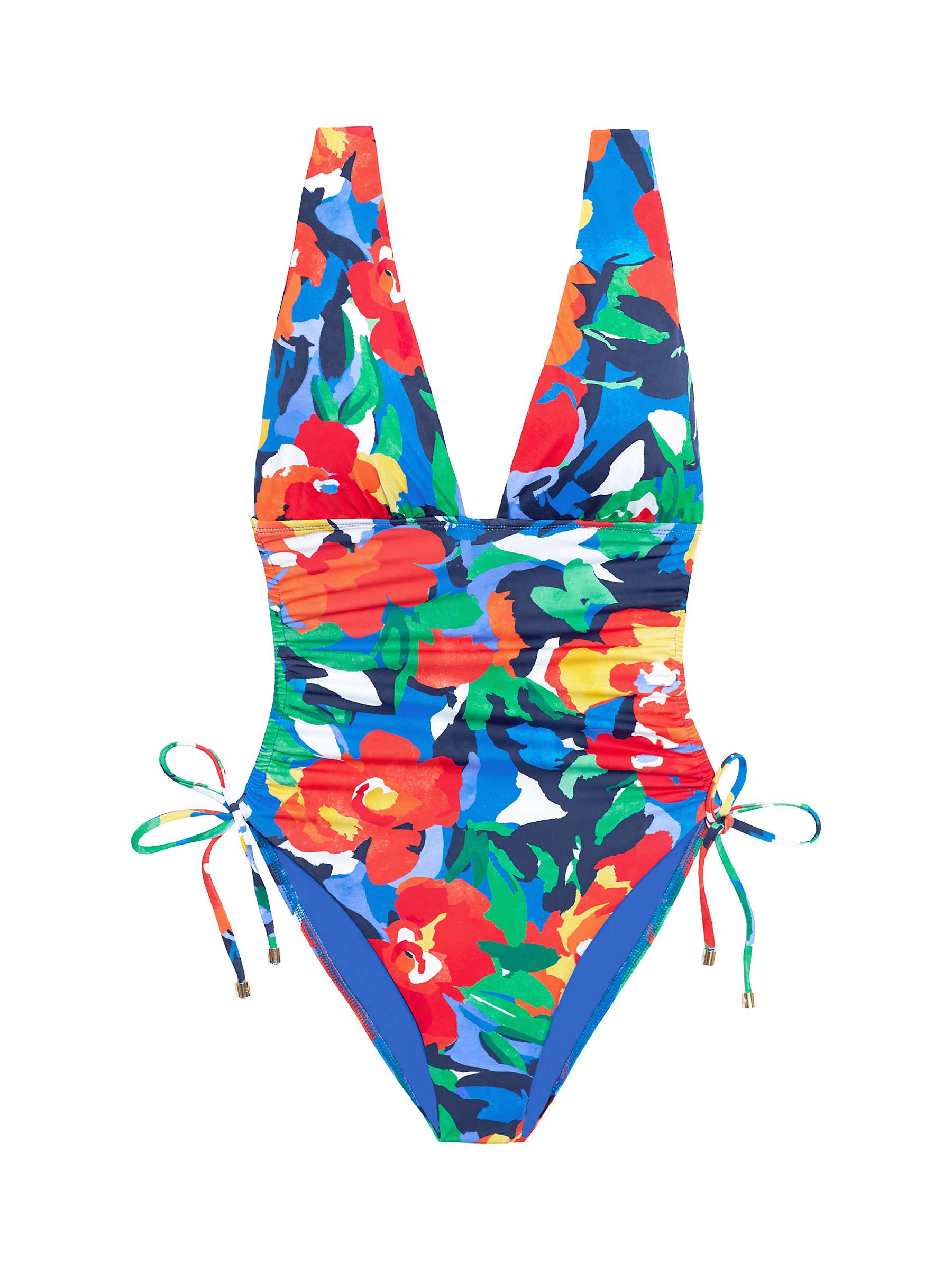 Buy Lauren Ralph Lauren Shirred Side Plunge Shaping Swimsuit, Blue/Multi Online at johnlewis.com