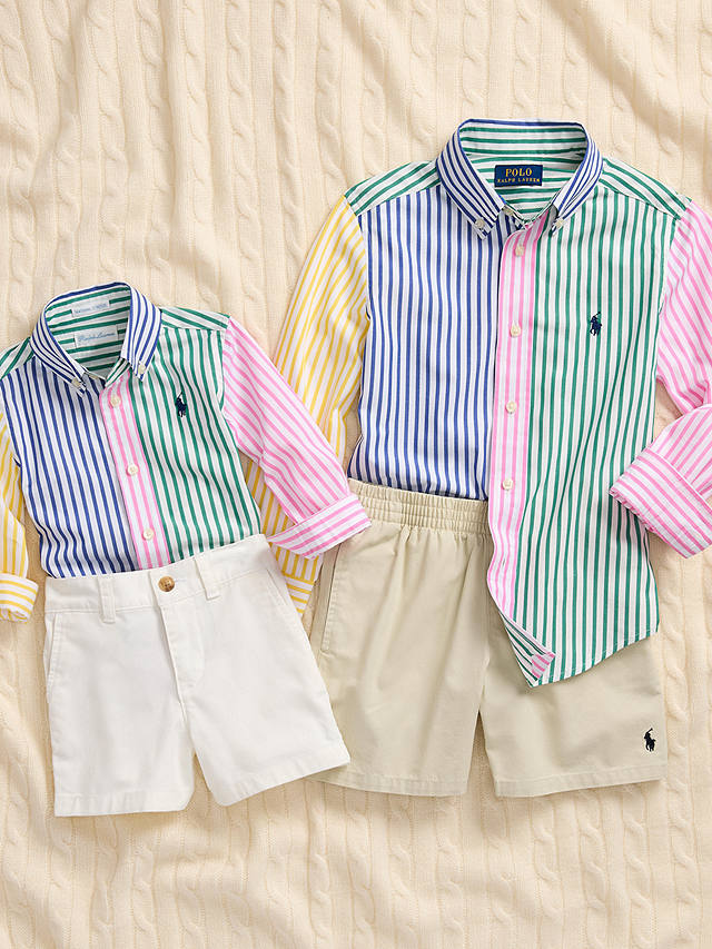 Ralph Lauren Baby Long Sleeve Stripe Shirt & Chino Shorts Set, Deckwash White/Multi