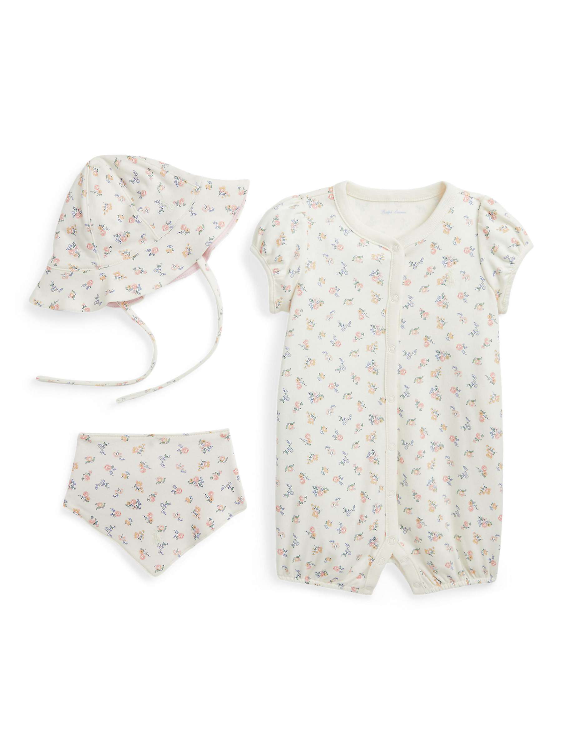 Buy Ralph Lauren Baby Blossom Print Shortall, Hat & Bib Set, Cream/Multi Online at johnlewis.com