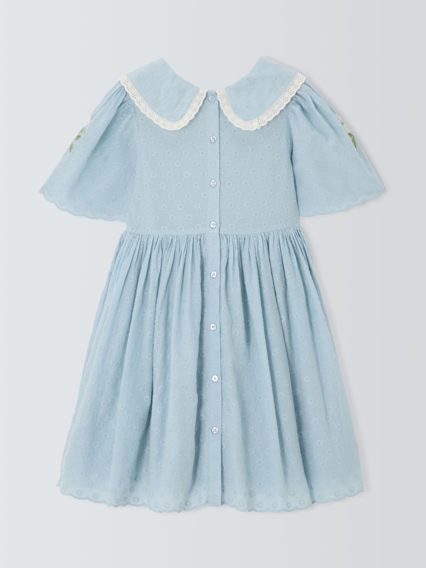John Lewis Heirloom Collection Embroidered Oversized Collar Dress, Blue, 7 years