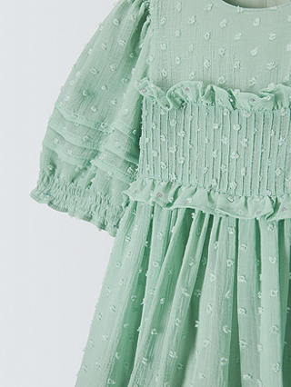 John Lewis Heirloom Collection Kids' Chiffon Dobby Dress, Green