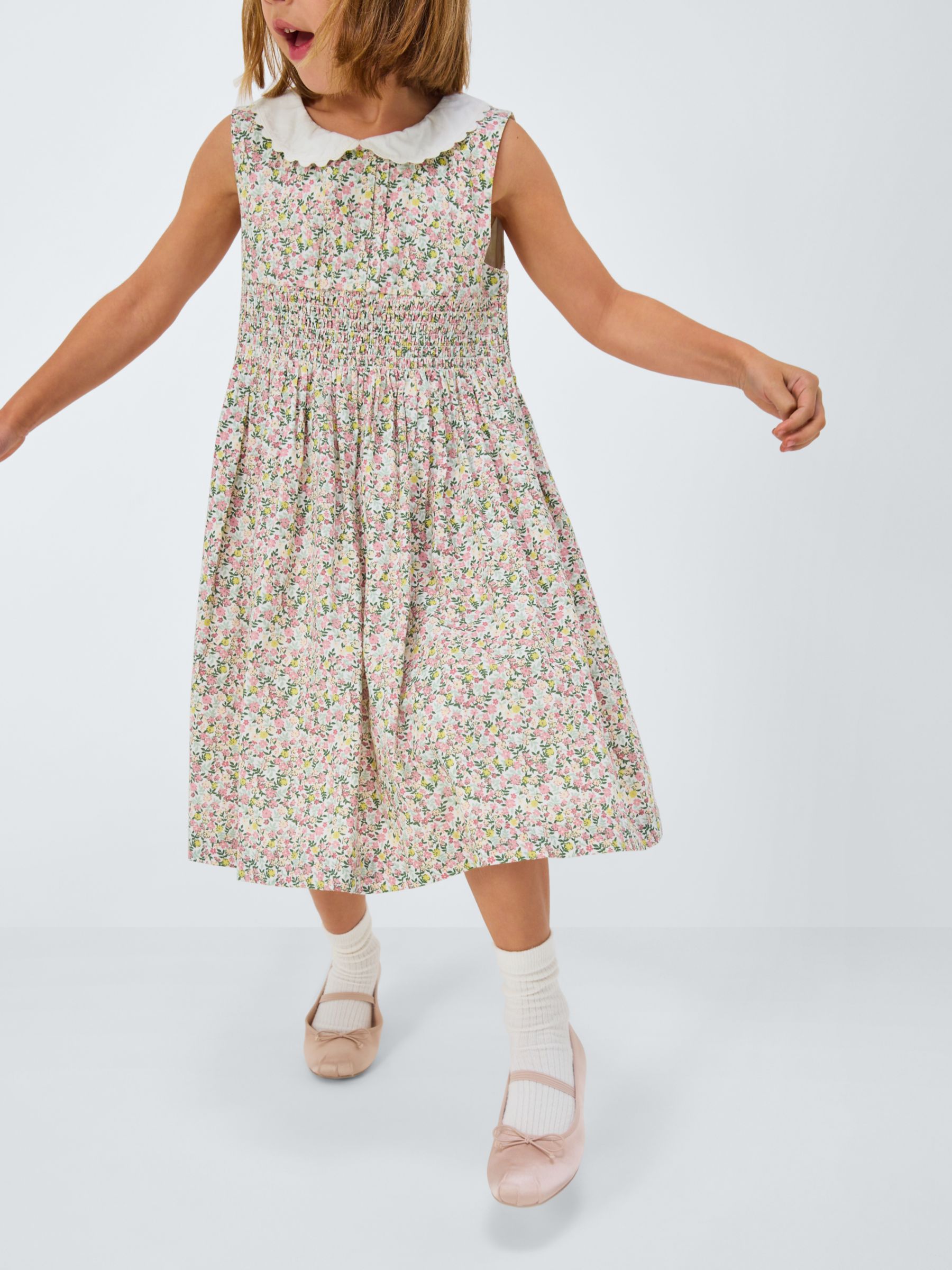 John Lewis Heirloom Collection Kids' Linen Blend Floral Ditsy Dress, Cream/Multi, 8 years