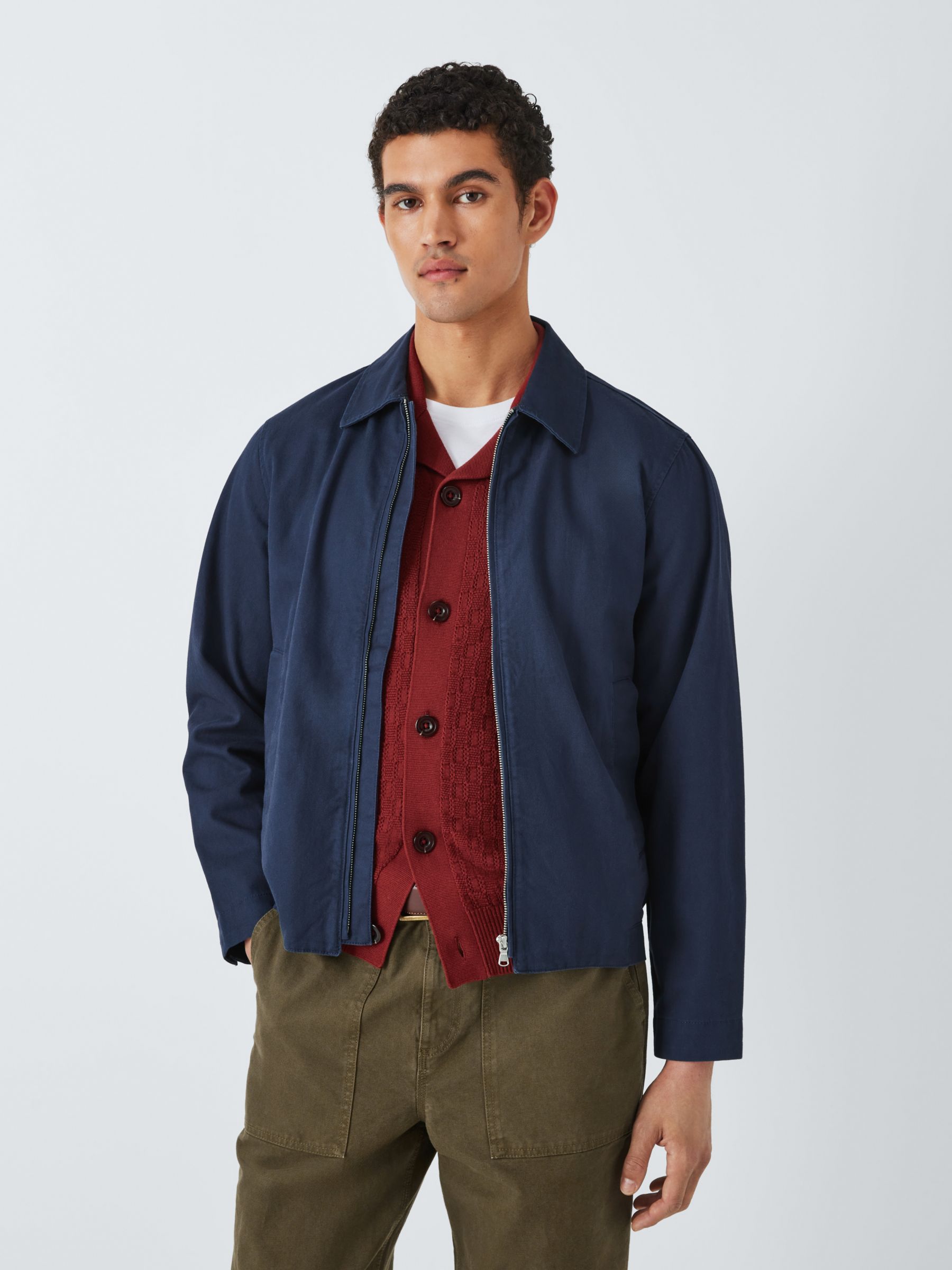 John Lewis Men's Cotton Linen Zip Jacket, Navy, M