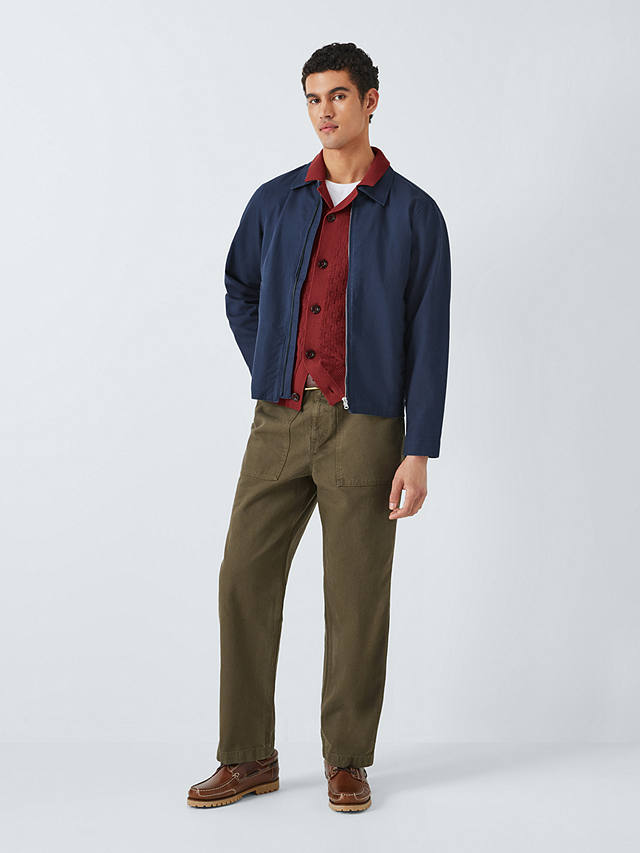 John Lewis Men's Cotton Linen Zip Jacket, Navy