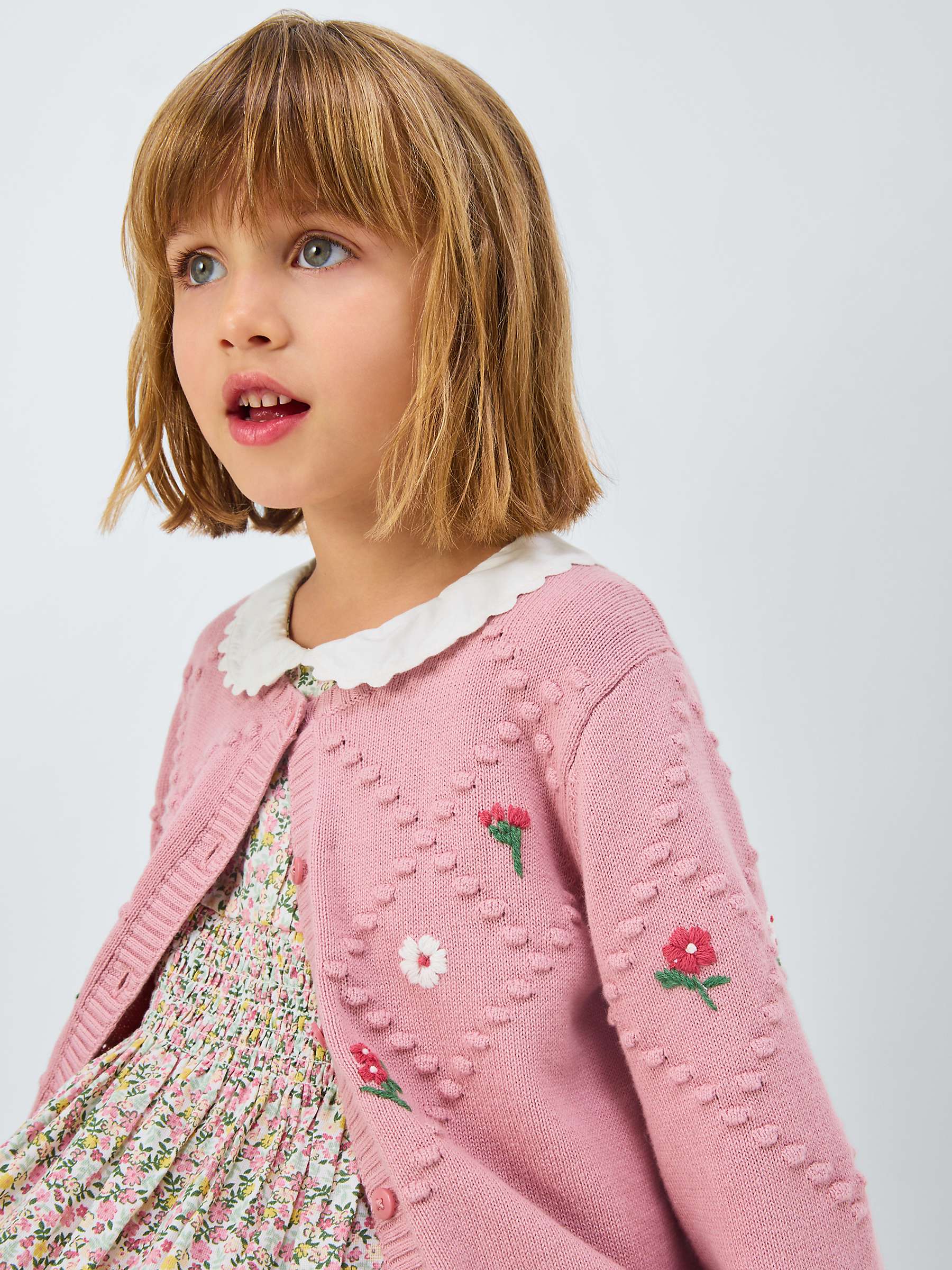 Buy John Lewis Heirloom Collection Kids' Cashmere Blend Bobble Knit Cardigan, Pink Online at johnlewis.com