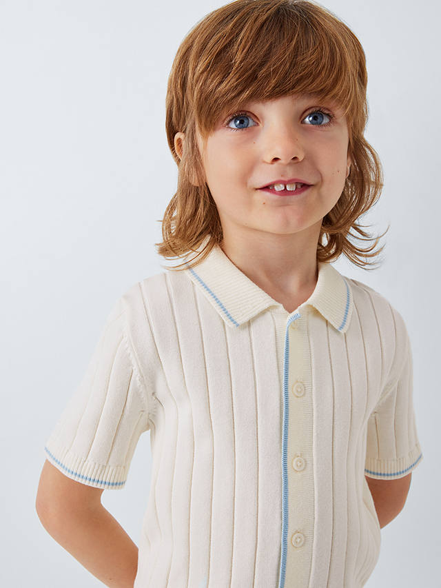 John Lewis Heirloom Collection Kids' Knitted Polo Shirt, Cream
