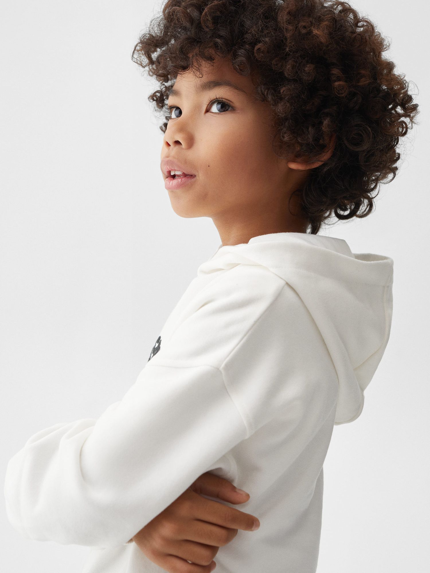 Mango Kids' Sport Print Hoodie, Natural White at John Lewis & Partners