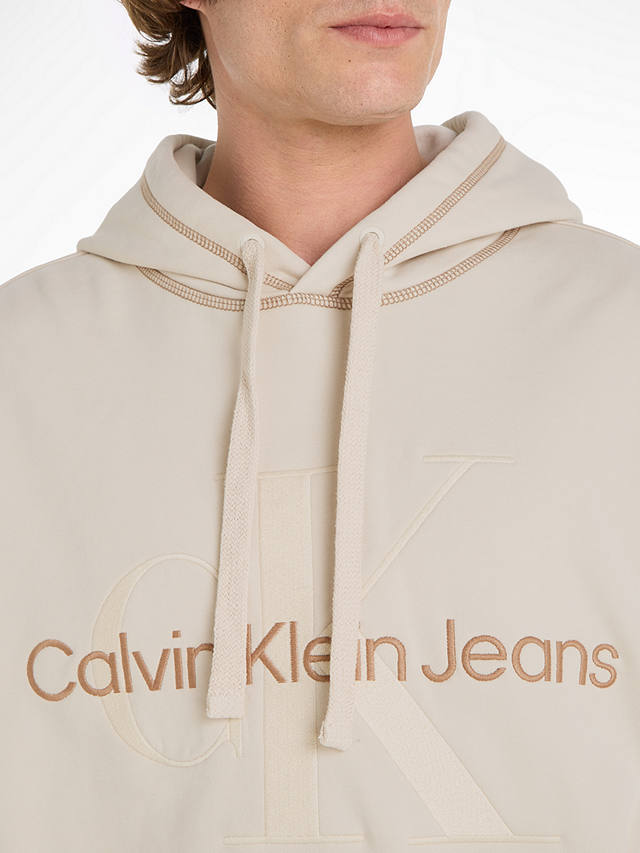 Calvin Klein Jeans Wash Monologo Hoodie, Ivory