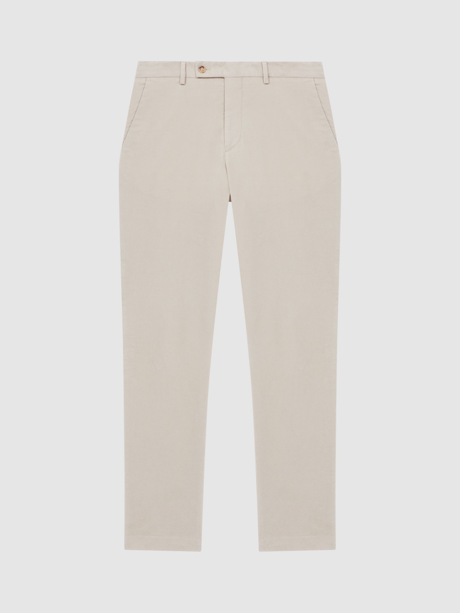 Reiss Strike Slim Fit Brushed Cotton Trousers, Oatmeal at John Lewis ...