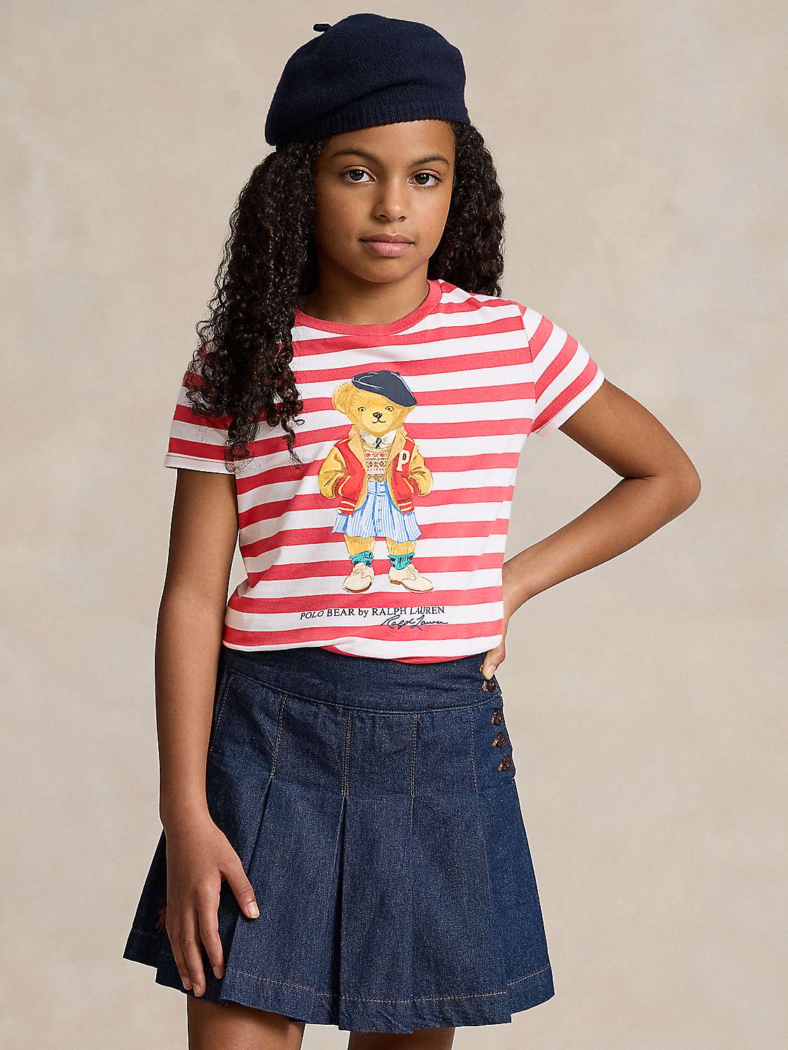 Buy Ralph Lauren Kids' Polo Bear Stripe T-Shirt, Nantucket Red Online at johnlewis.com
