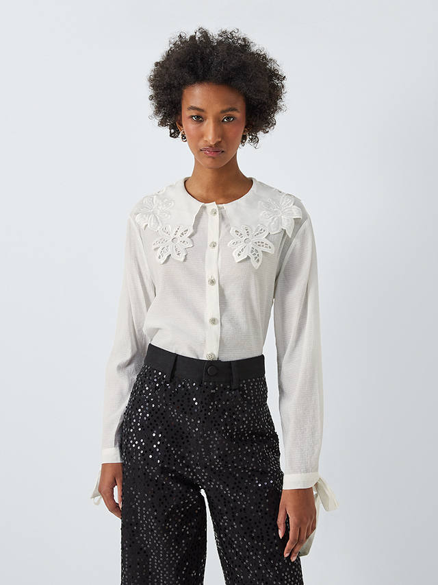 Sister Jane Victoria Textured Floral Cut-Out Collar Shirt, White