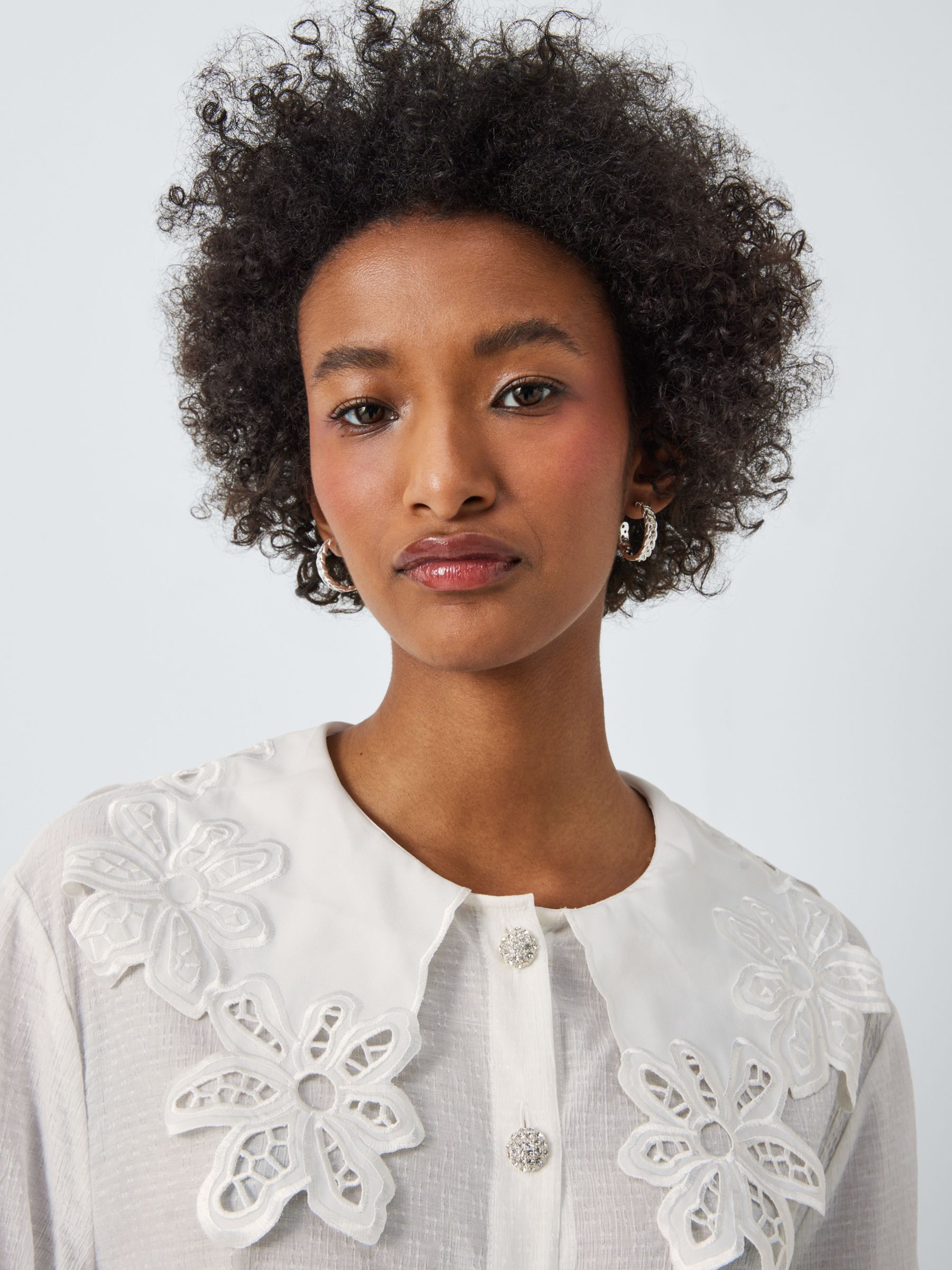 Sister Jane Victoria Textured Floral Cut-Out Collar Shirt, White at ...