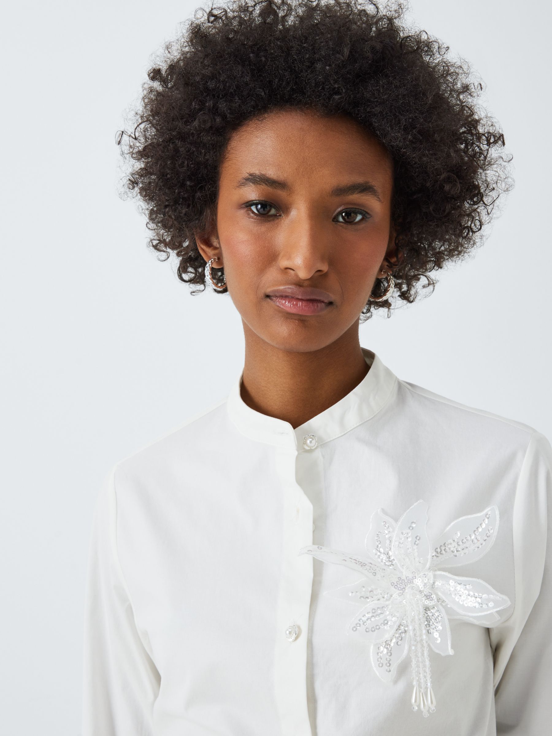Sister Jane Cezanne Sequin Flower Linen Blend Shirt, White, 6
