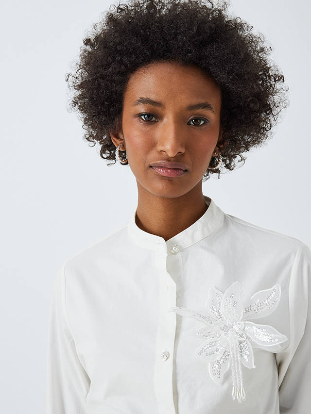 Sister Jane Cezanne Sequin Flower Linen Blend Shirt, White