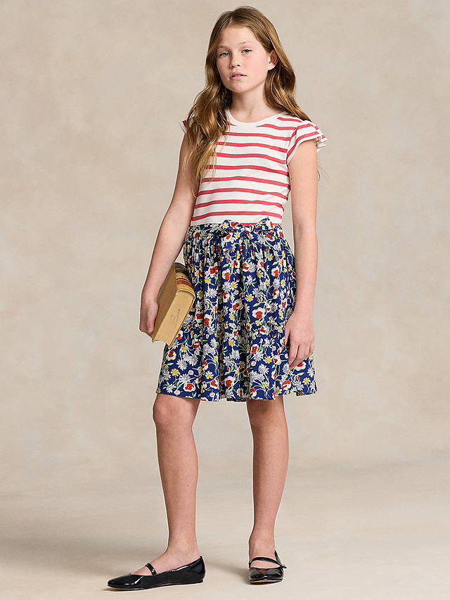 Ralph Lauren Kids' Stripe & Floral Print Day Dress, Nantree Deck White
