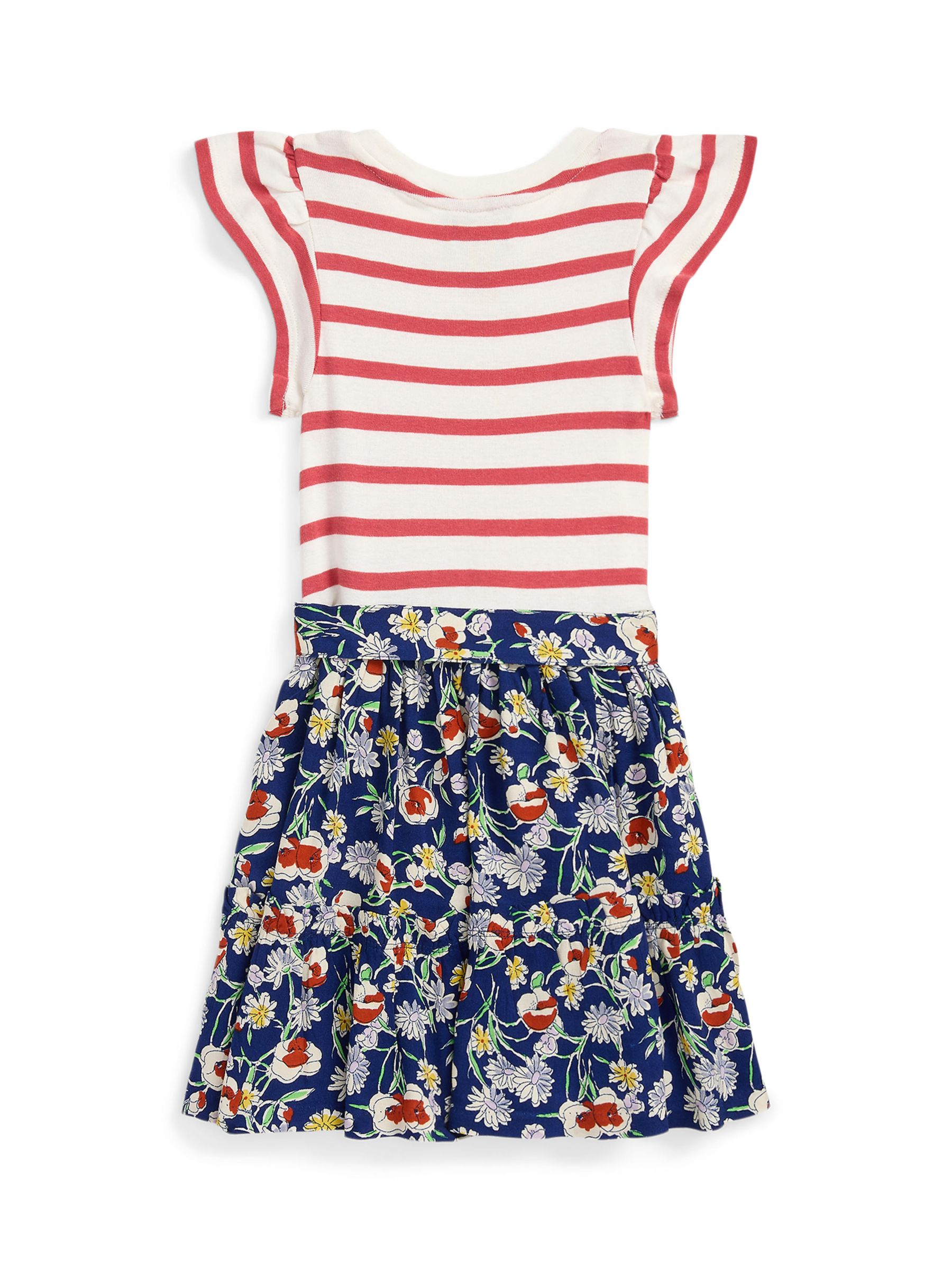 Ralph Lauren Kids' Stripe & Floral Print Day Dress, Nantree Deck White, 3 years