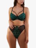 Playful Promises Mia Deco Embroidered Thong, Jade/Black