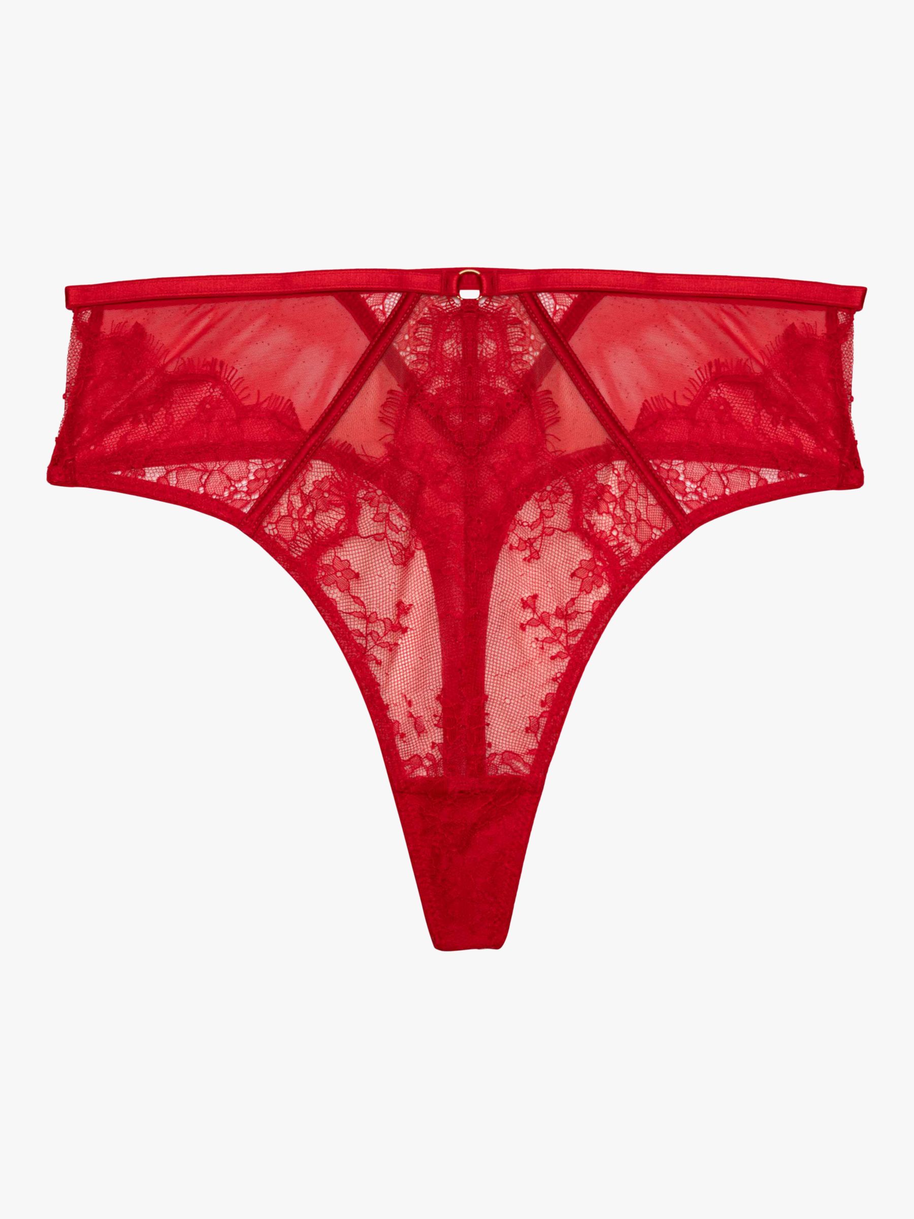 Wolf & Whistle Natalia Eyelash Lace High Waist Thong, Red at John Lewis &  Partners