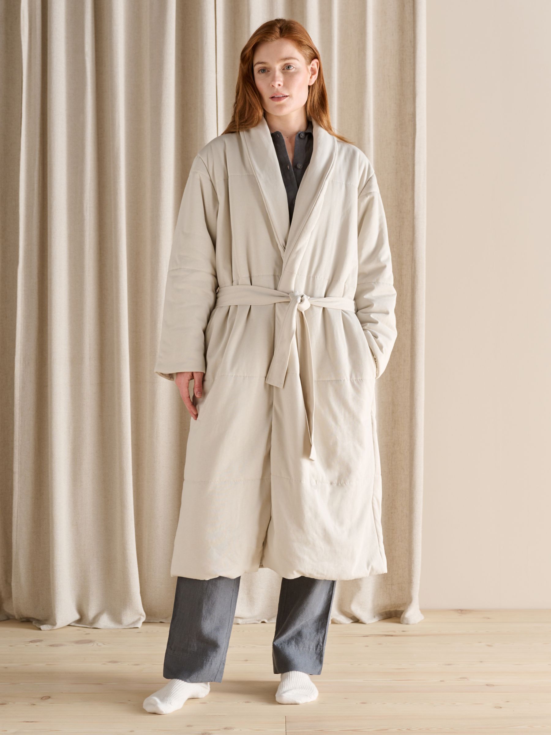 Bedfolk Housecoat Cotton Dressing Gown Robe, Clay at John Lewis & Partners