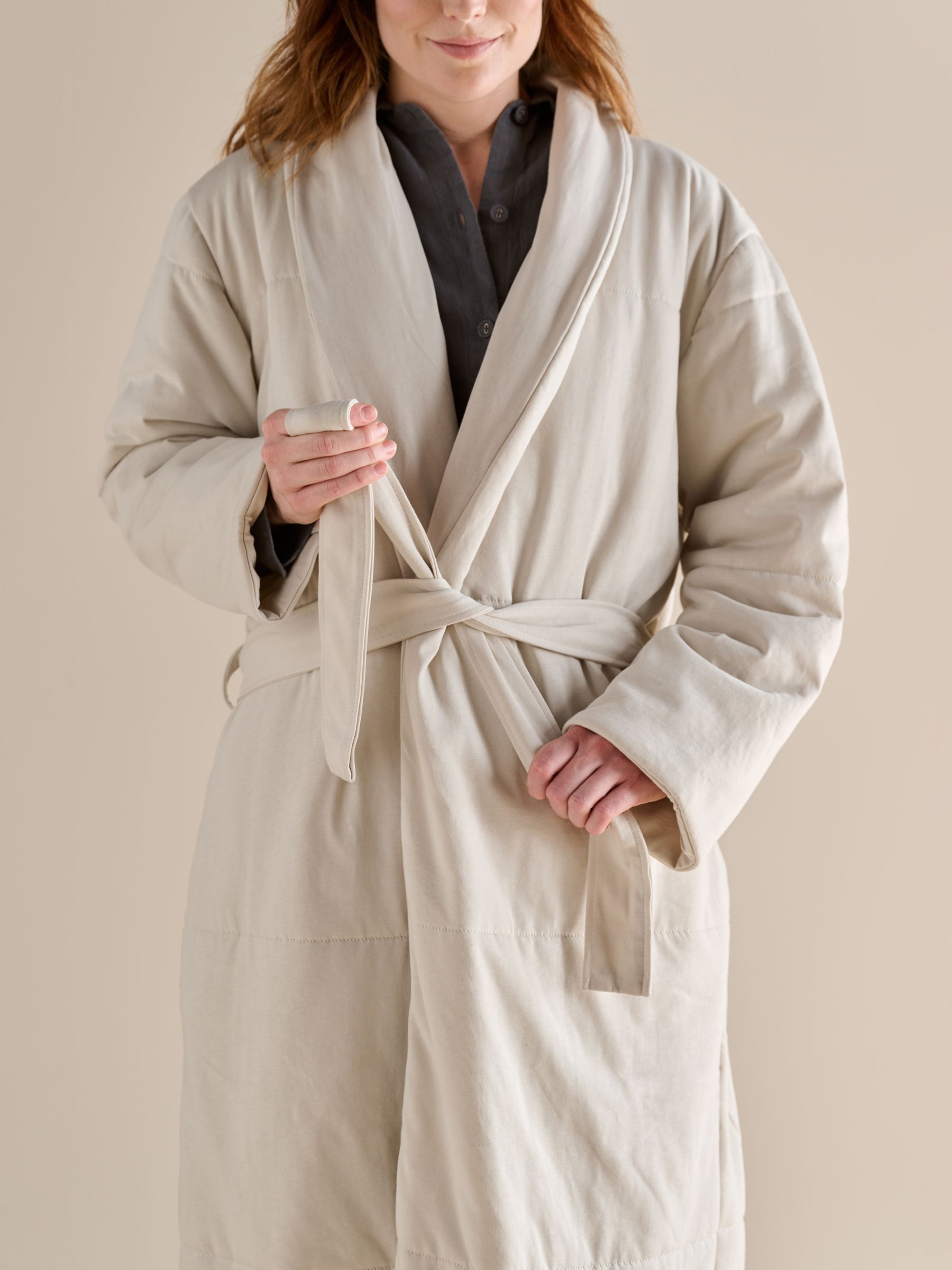 Bedfolk Housecoat Cotton Dressing Gown Robe, Clay, XS