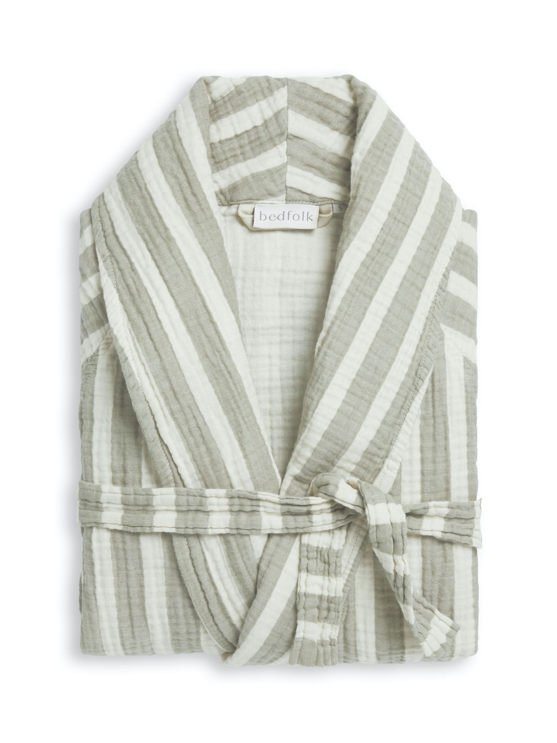 Bedfolk Dream Stripe Cotton Dressing Gown, Sage, XXL