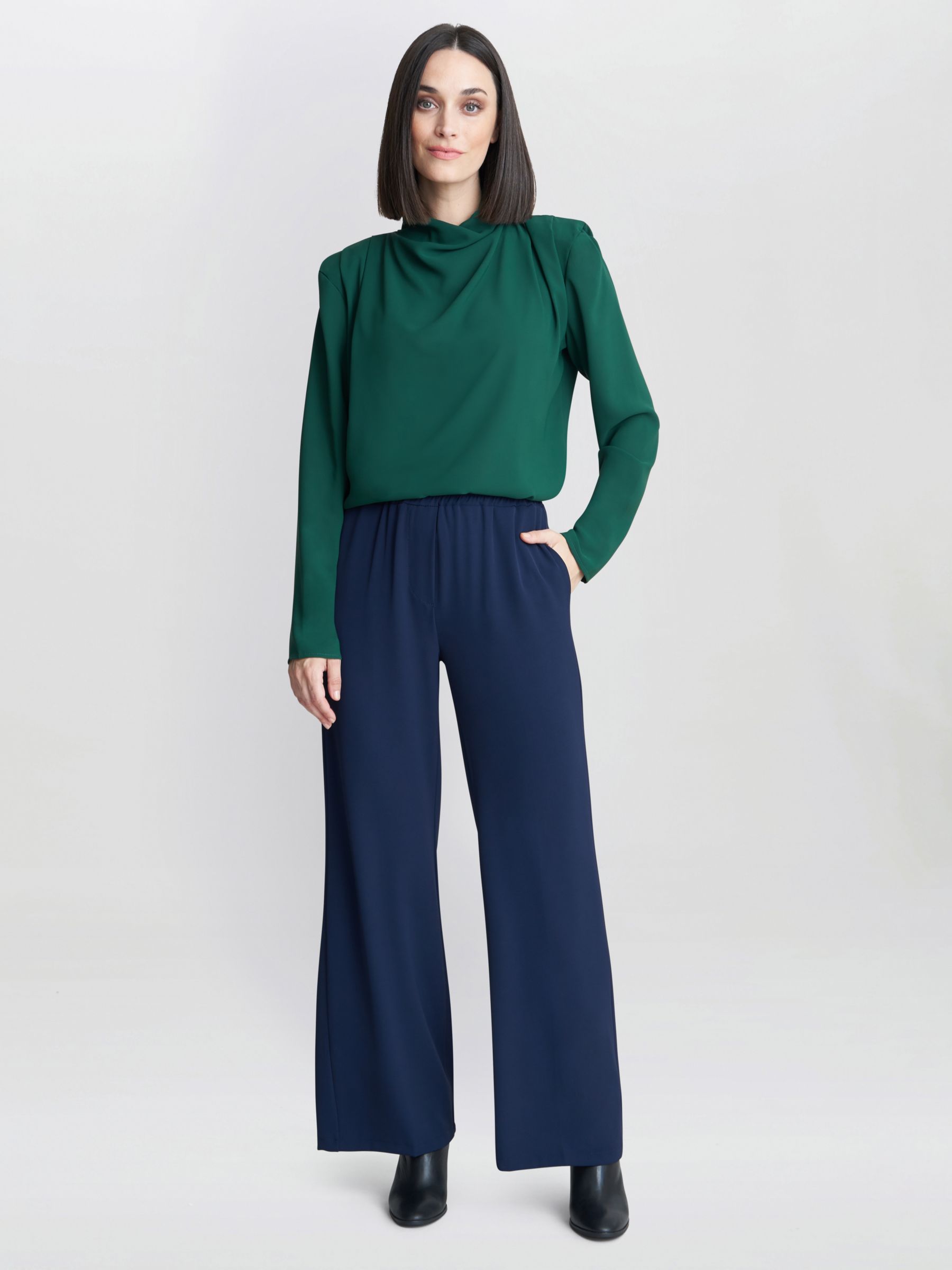 Gina Bacconi Annika Crepe Pull On Trousers Navy at John Lewis