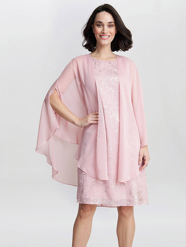 Gina Bacconi Saskia Foil Floral Dress with Chiffon Cape, Rose Pink