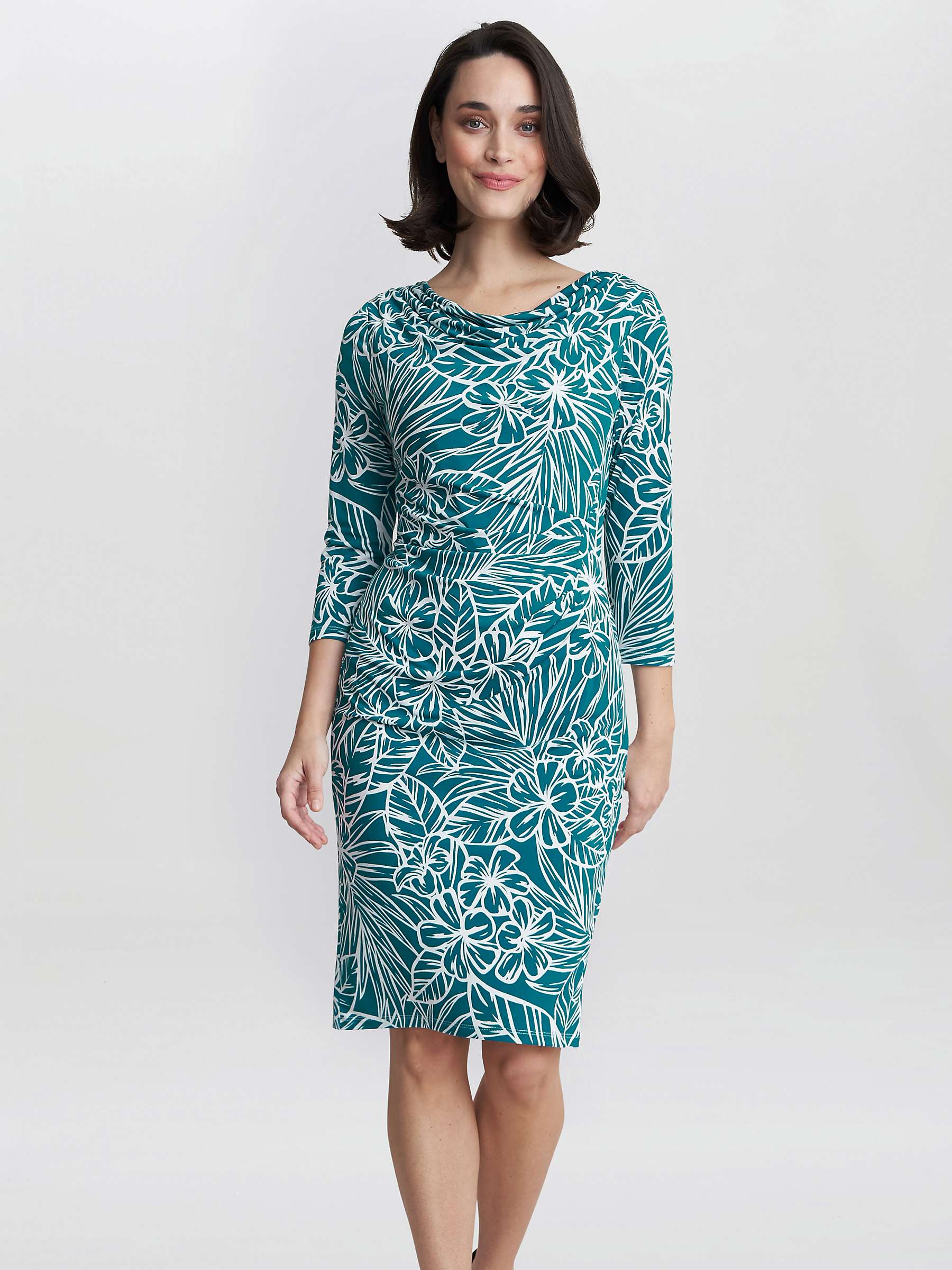 Buy Gina Bacconi Adeline Printed Jersey Cowl Neck Dress, Teal/White Online at johnlewis.com