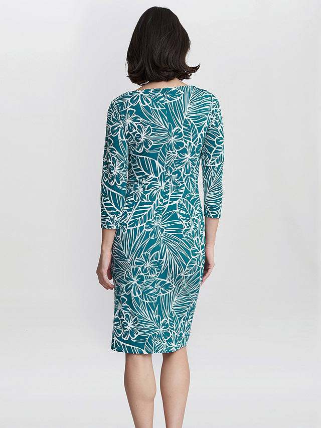 Gina Bacconi Adeline Printed Jersey Cowl Neck Dress, Teal/White